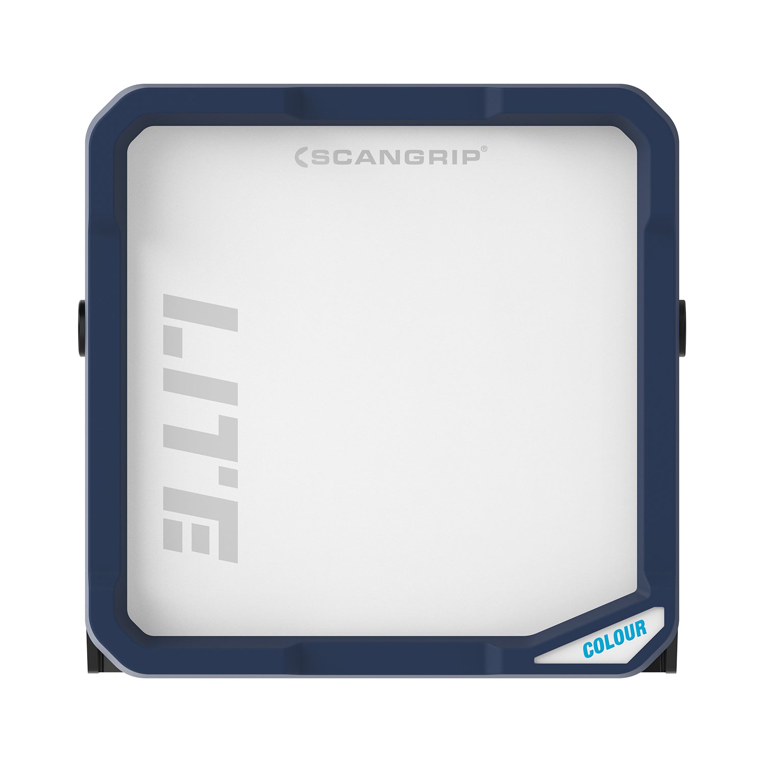 Vista frontale della luce LED SCANGRIP Vega Lite Colour, con struttura robusta e design portatile, ideale per un'illuminazione intensa e uniforme durante il detailing auto.