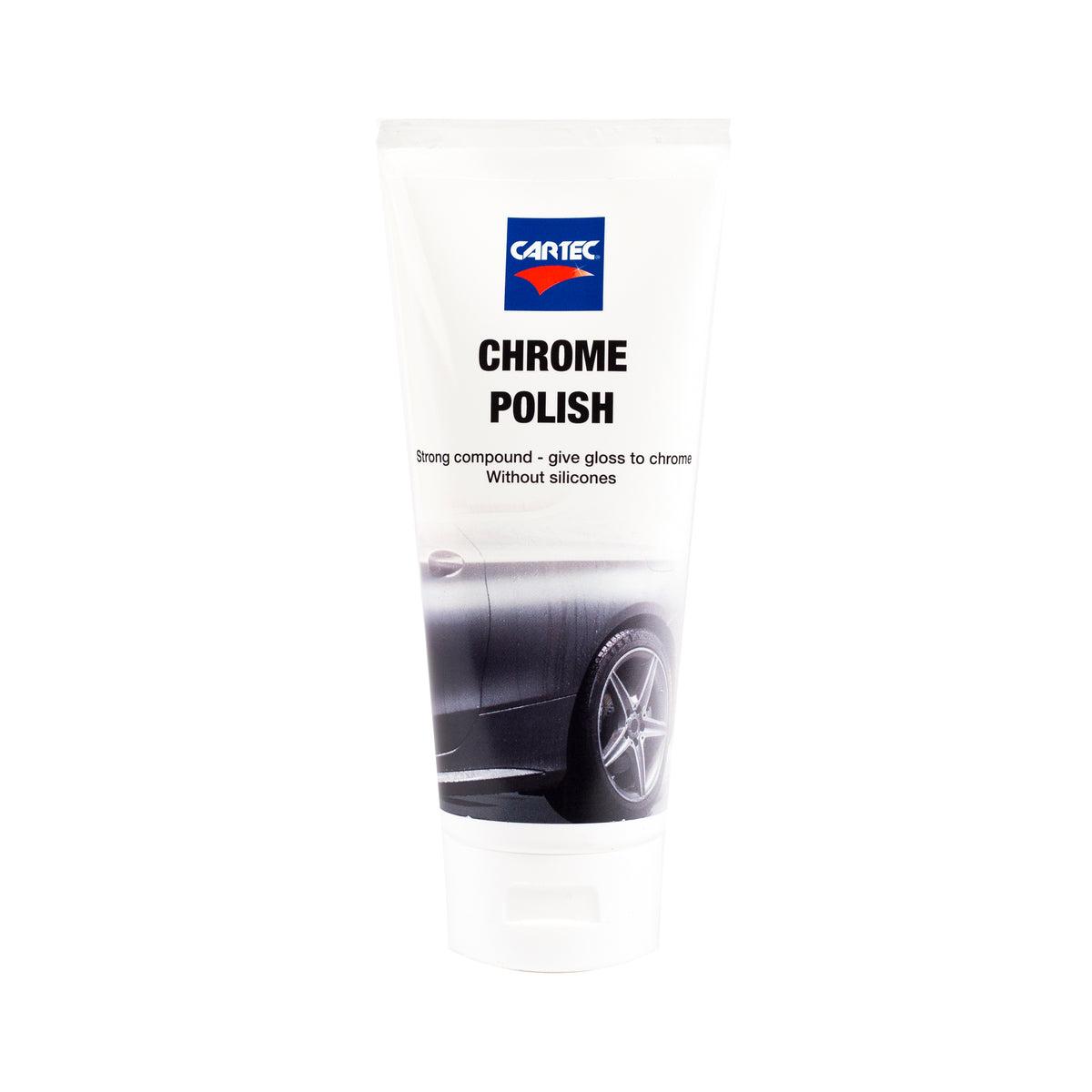 Flacone di CARTEC Chrome Polish per lucidare e proteggere le superfici cromate, garantendo una brillantezza duratura.