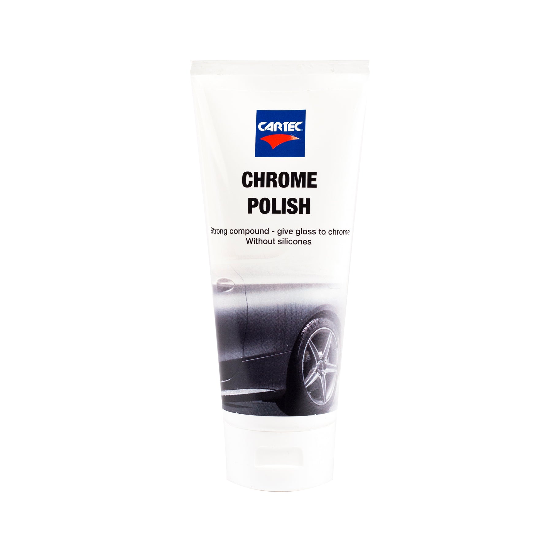 Flacone di CARTEC Chrome Polish per lucidare e proteggere le superfici cromate, garantendo una brillantezza duratura.