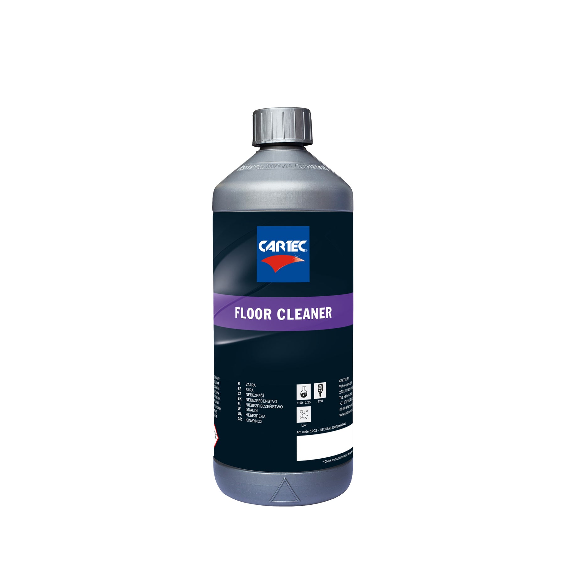 Bottiglia di detergente per pavimenti CARTEC Floor Cleaner su sfondo bianco.