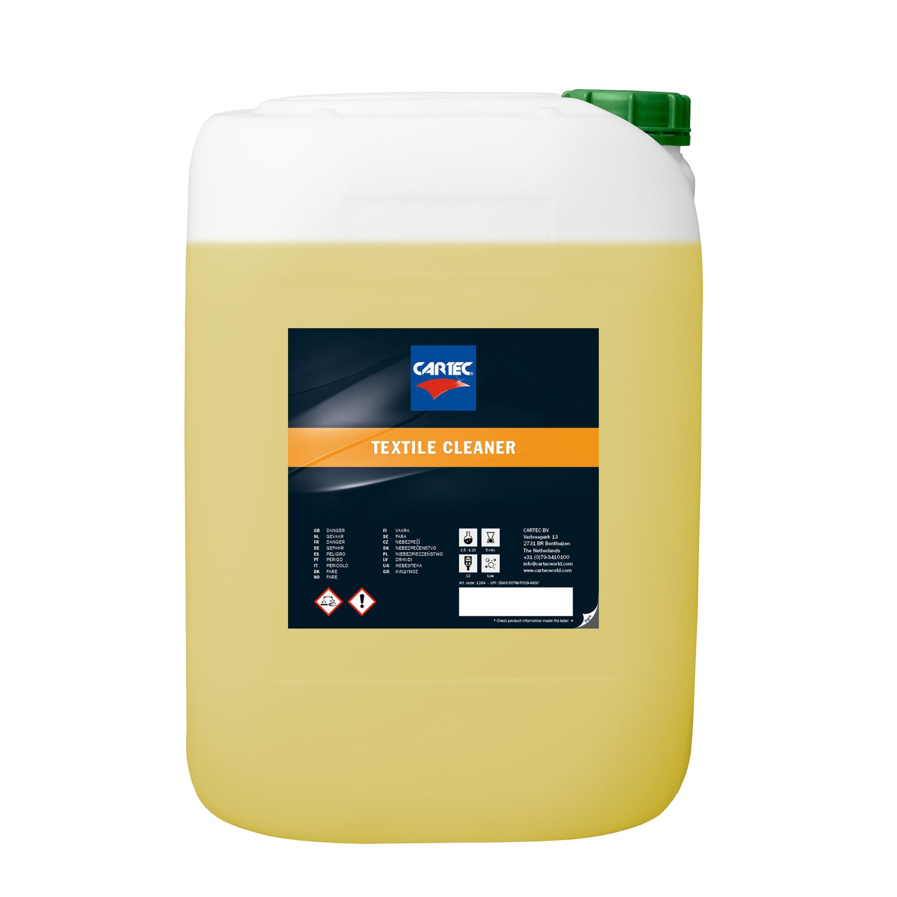 Tanica di CARTEC Textile Cleaner per la pulizia approfondita dei tessuti auto.