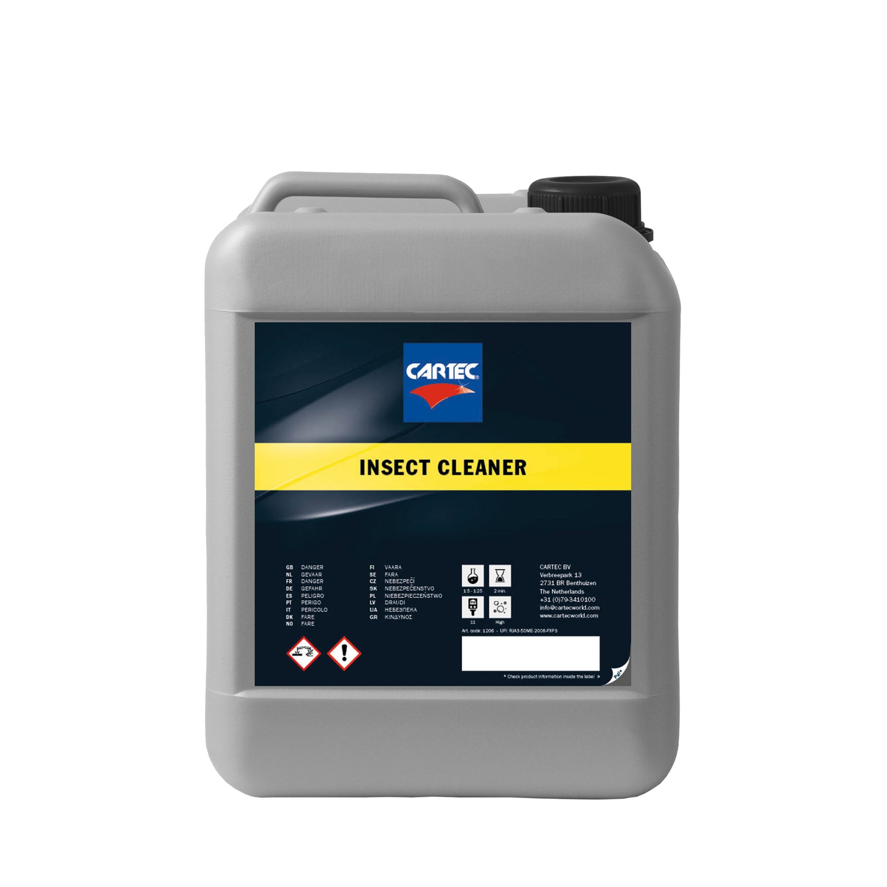 Tanica di detergente CARTEC Insect Cleaner per la rimozione di insetti e residui stradali.