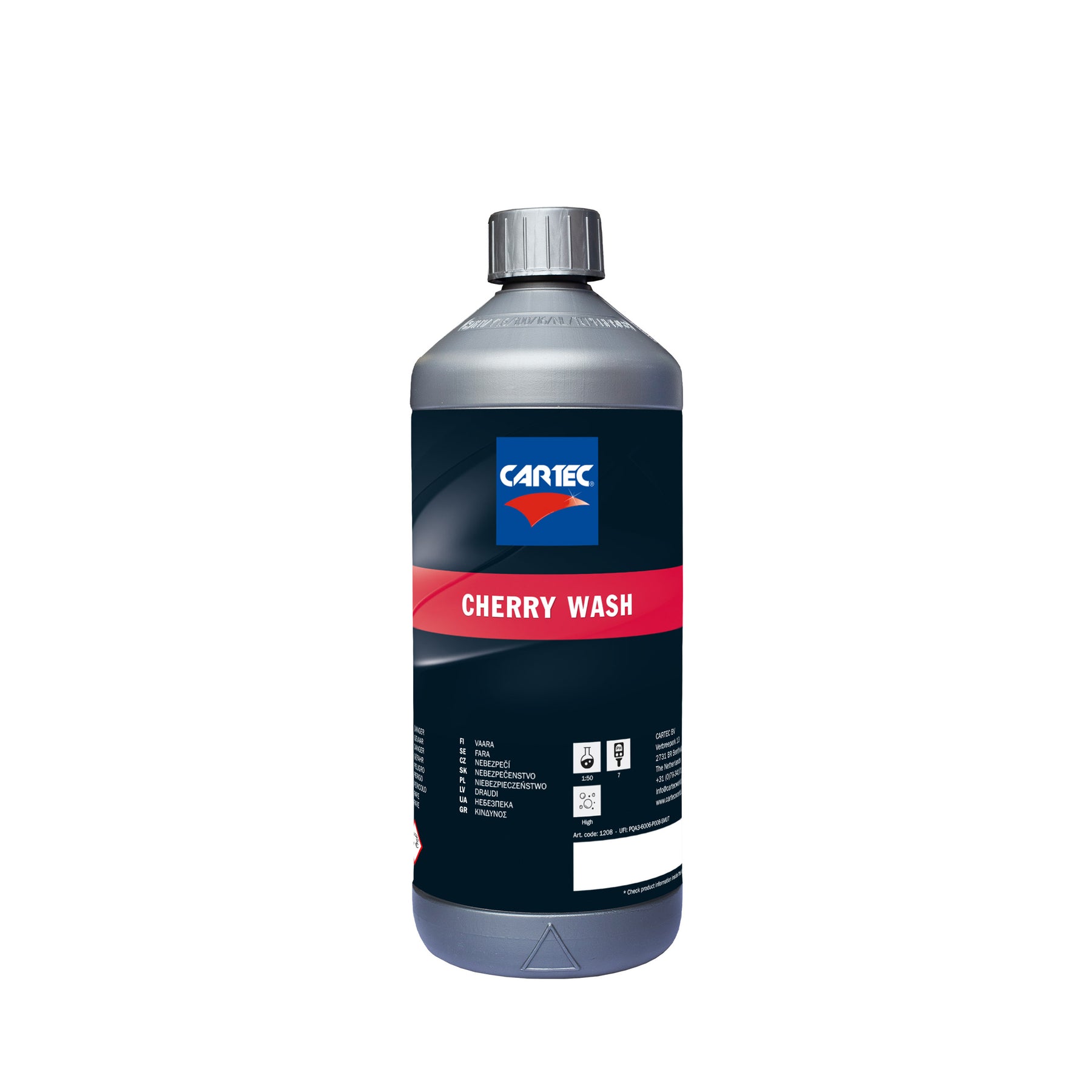Flacone da 1 litro di CARTEC Cherry Wash Shampoo – detergente per auto con fragranza di ciliegia, ideale per una pulizia profonda e una brillantezza duratura.