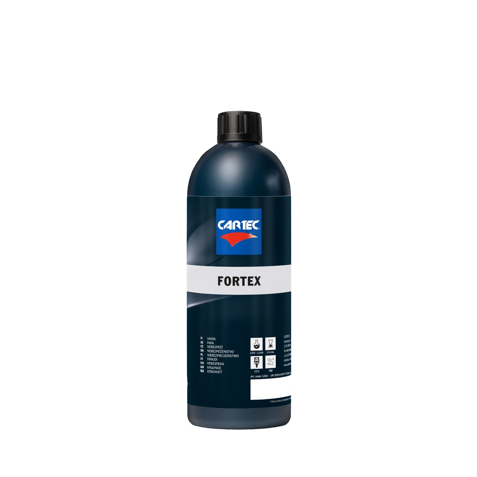 Bottiglia di detergente CARTEC Fortex per rimuovere sporco e grasso ostinato.