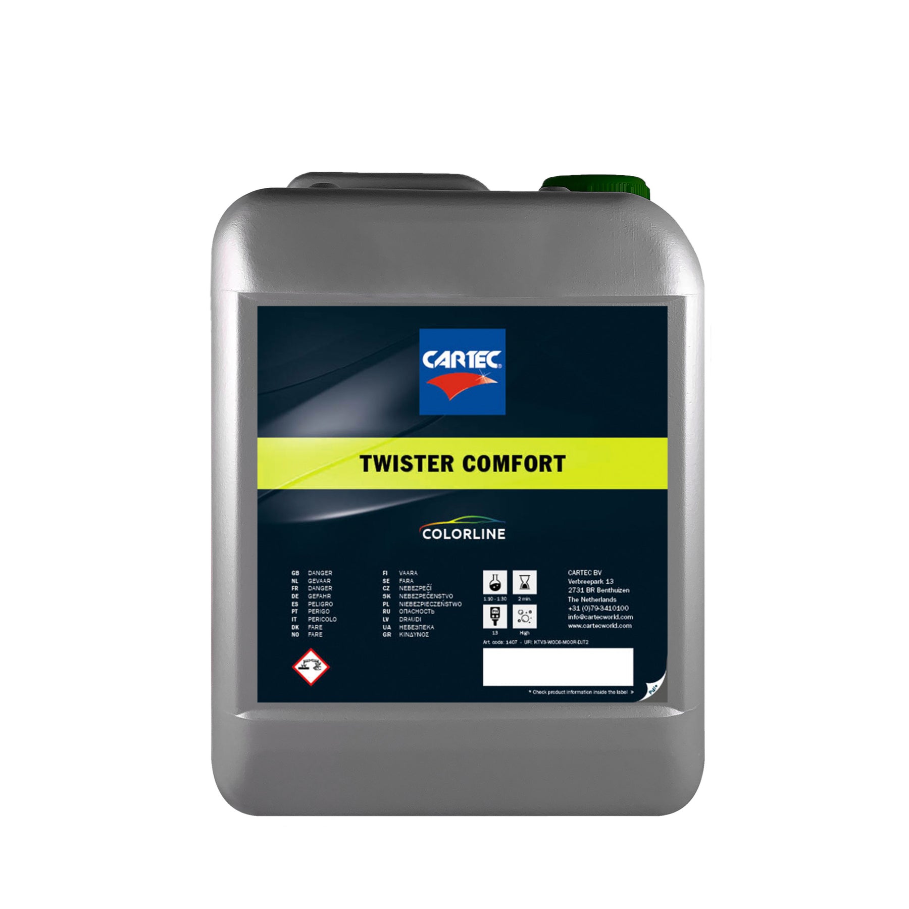 Tanica di CARTEC Twister Comfort, prelavaggio alcalino schiumogeno per una pulizia auto superiore.