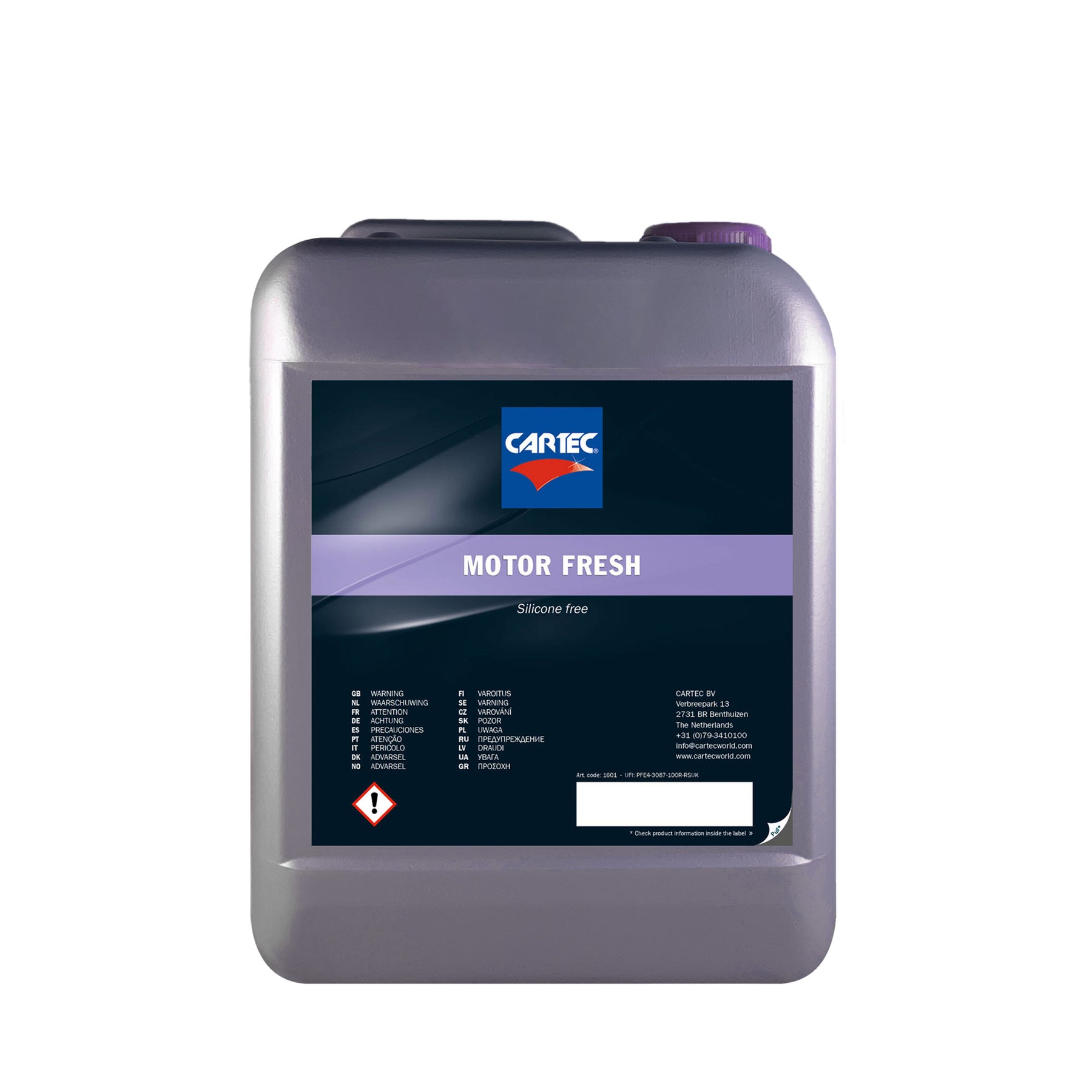 Tanica di detergente CARTEC Motor Fresh Silicon Free per la pulizia del vano motore senza siliconi.