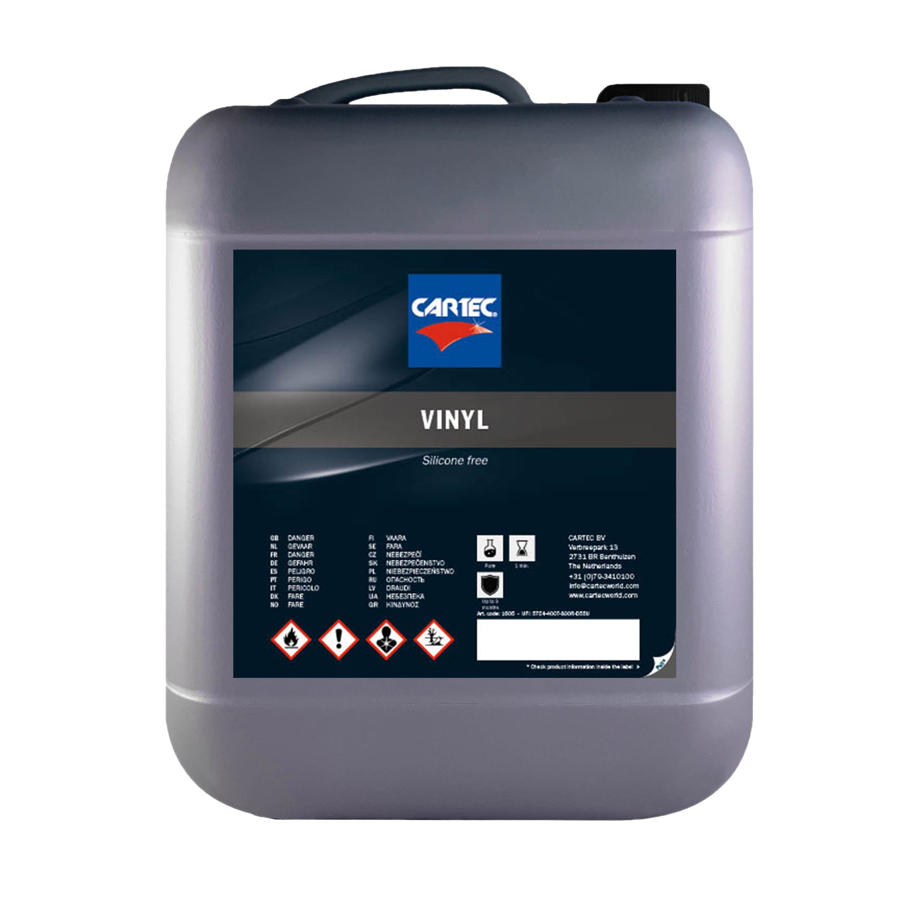 Tanica di CARTEC Vinyl Silicon Free per il trattamento delle superfici in vinile senza siliconi.