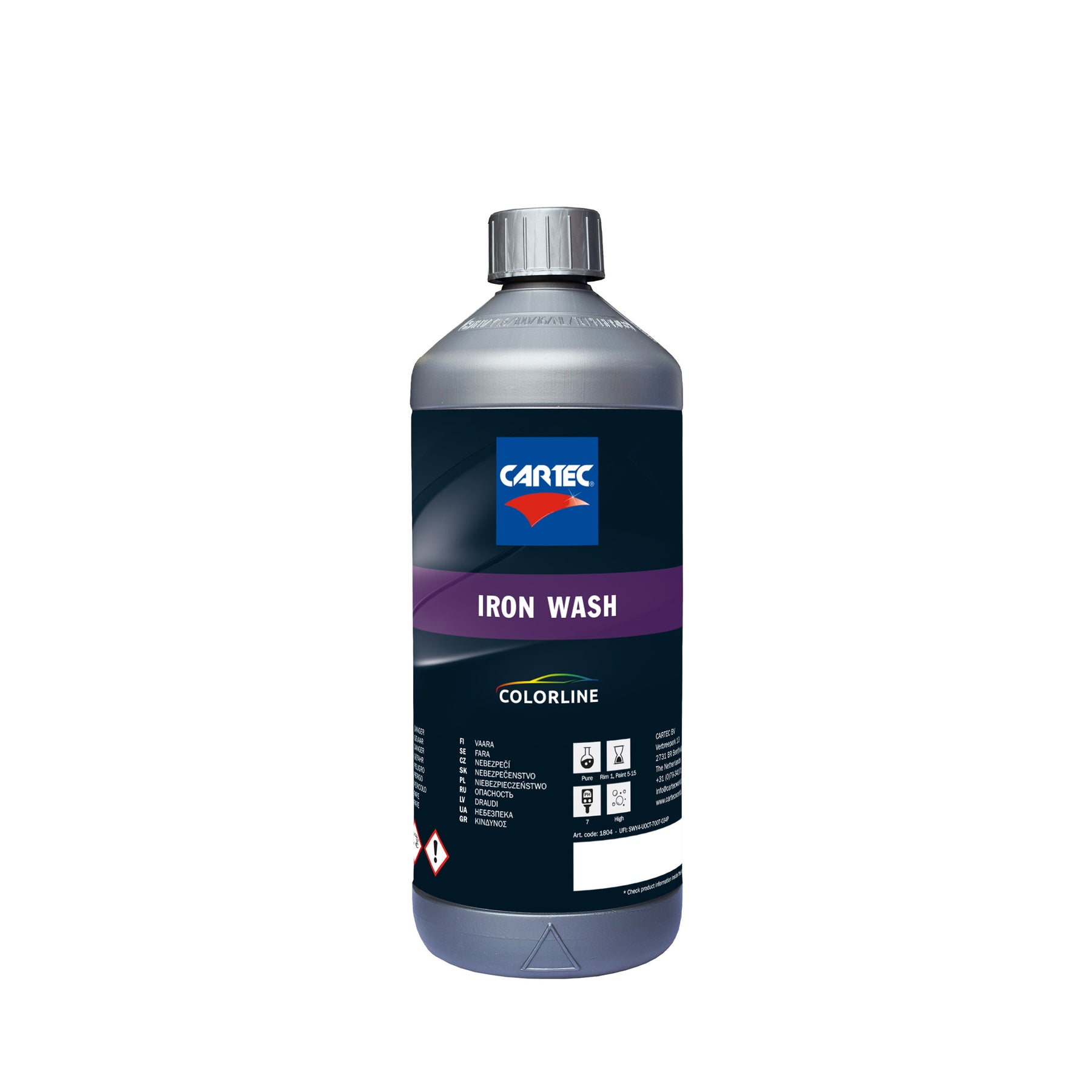 bottilia di detergente CARTEC Iron Wash per la rimozione di contaminazioni ferrose e ossidazioni.