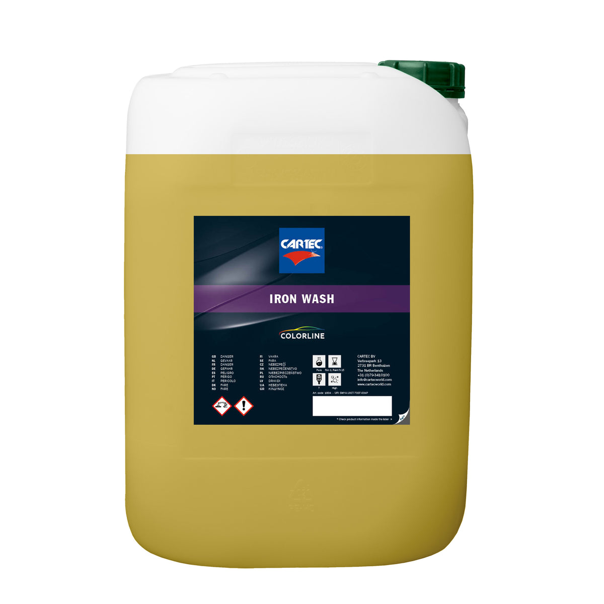 Tanica di detergente CARTEC Iron Wash per la rimozione di contaminazioni ferrose e ossidazioni.