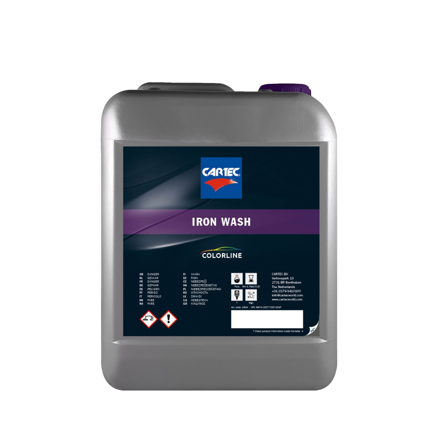 Tanica di detergente CARTEC Iron Wash per la rimozione di contaminazioni ferrose e ossidazioni.