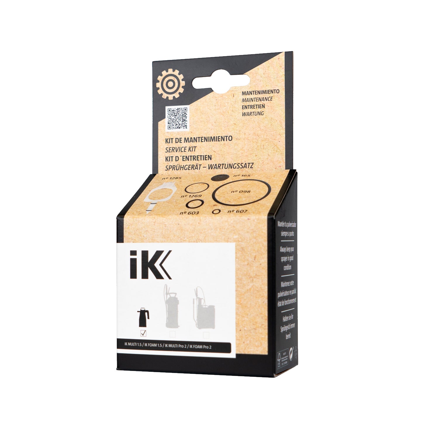 Kit manutenzione IK Multi e Foam 1.5 Pro 2, ideale per mantenere i nebulizzatori in condizioni ottimali per prestazioni superiori. scatola fronte