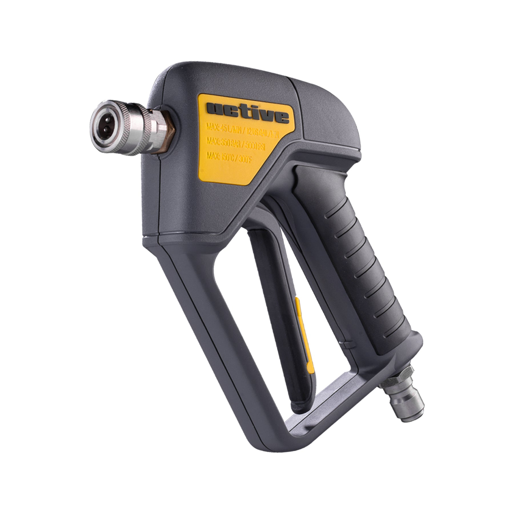Idropistola Active Premium in primo piano su sfondo bianco, progettata per alta pressione fino a 5000 PSI