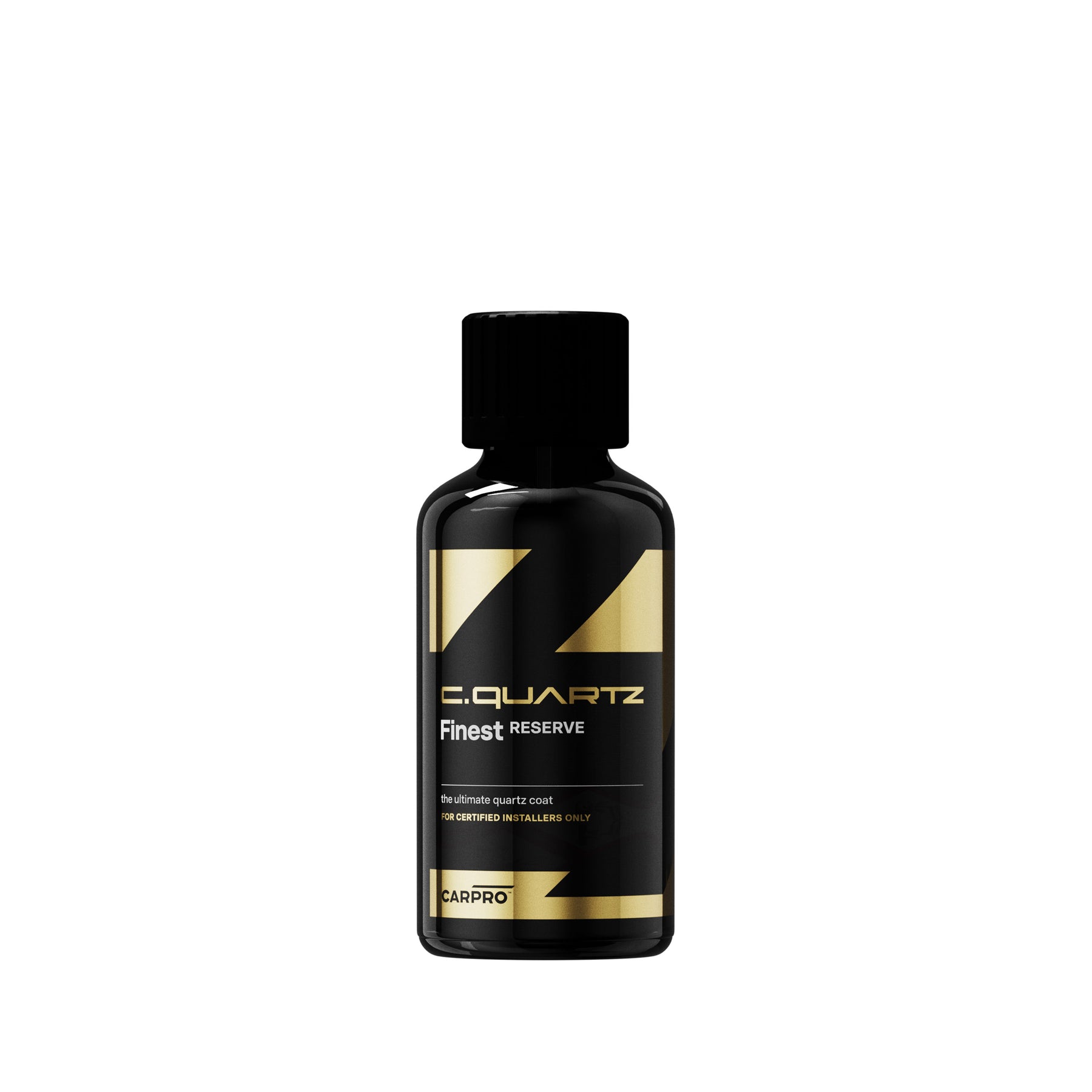 Flacone di CARPRO C.QUARTZ Finest Reserve, un rivestimento al quarzo di alta qualità per una protezione avanzata dell'auto, riservato a installatori certificati.