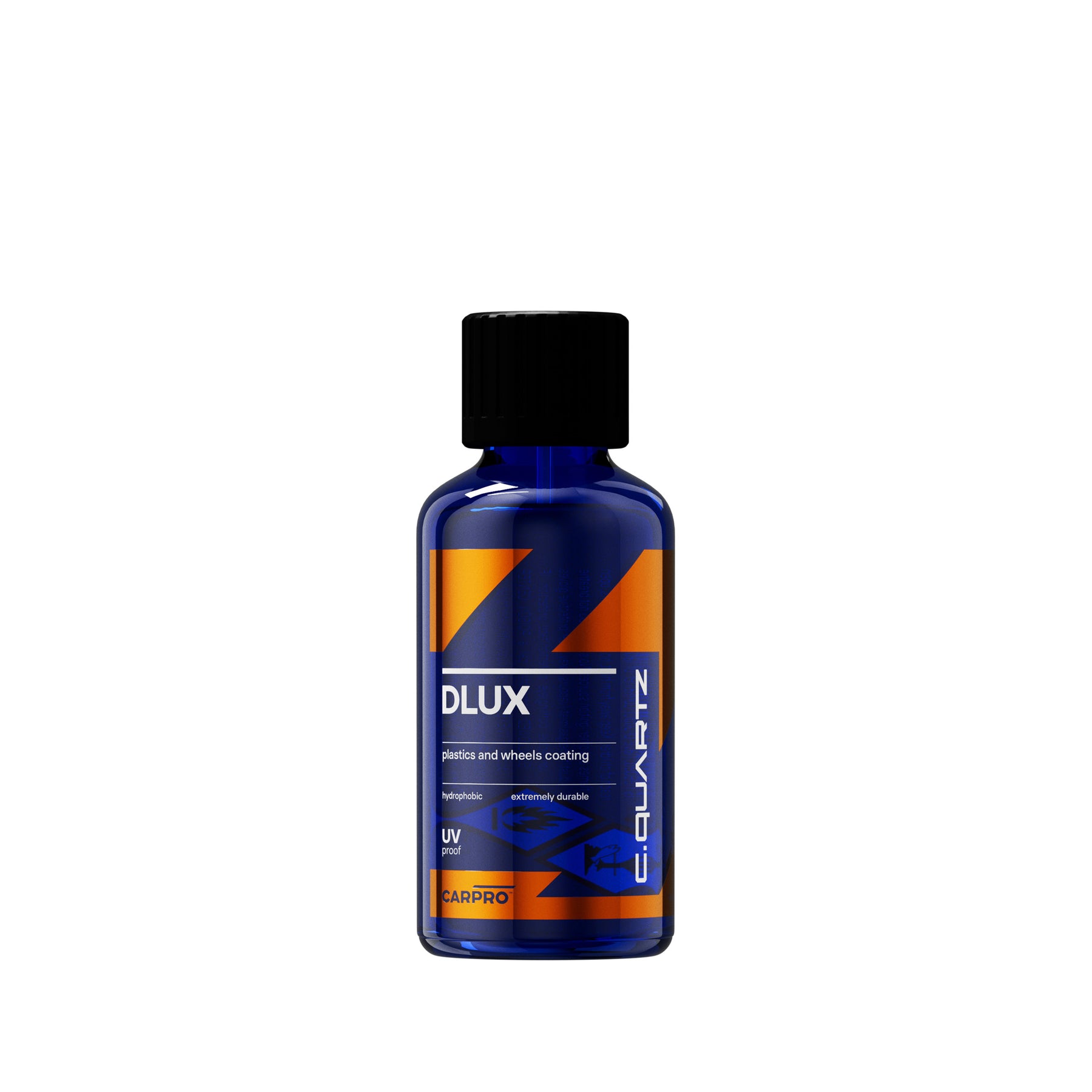 Flacone di CARPRO C.Quartz DLUX, un rivestimento per plastica e ruote, progettato per proteggere e rinnovare le superfici esterne del veicolo