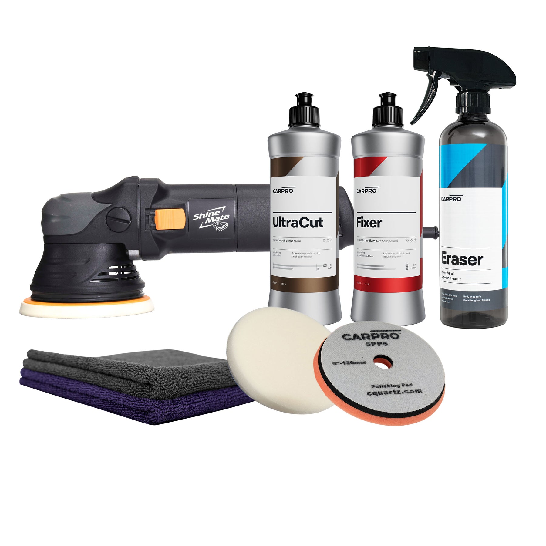 Kit lucidatura CARPRO EX605 con lucidatrice rotorbitale, UltraCut, Fixer, Eraser e panni in microfibra per una finitura professionale