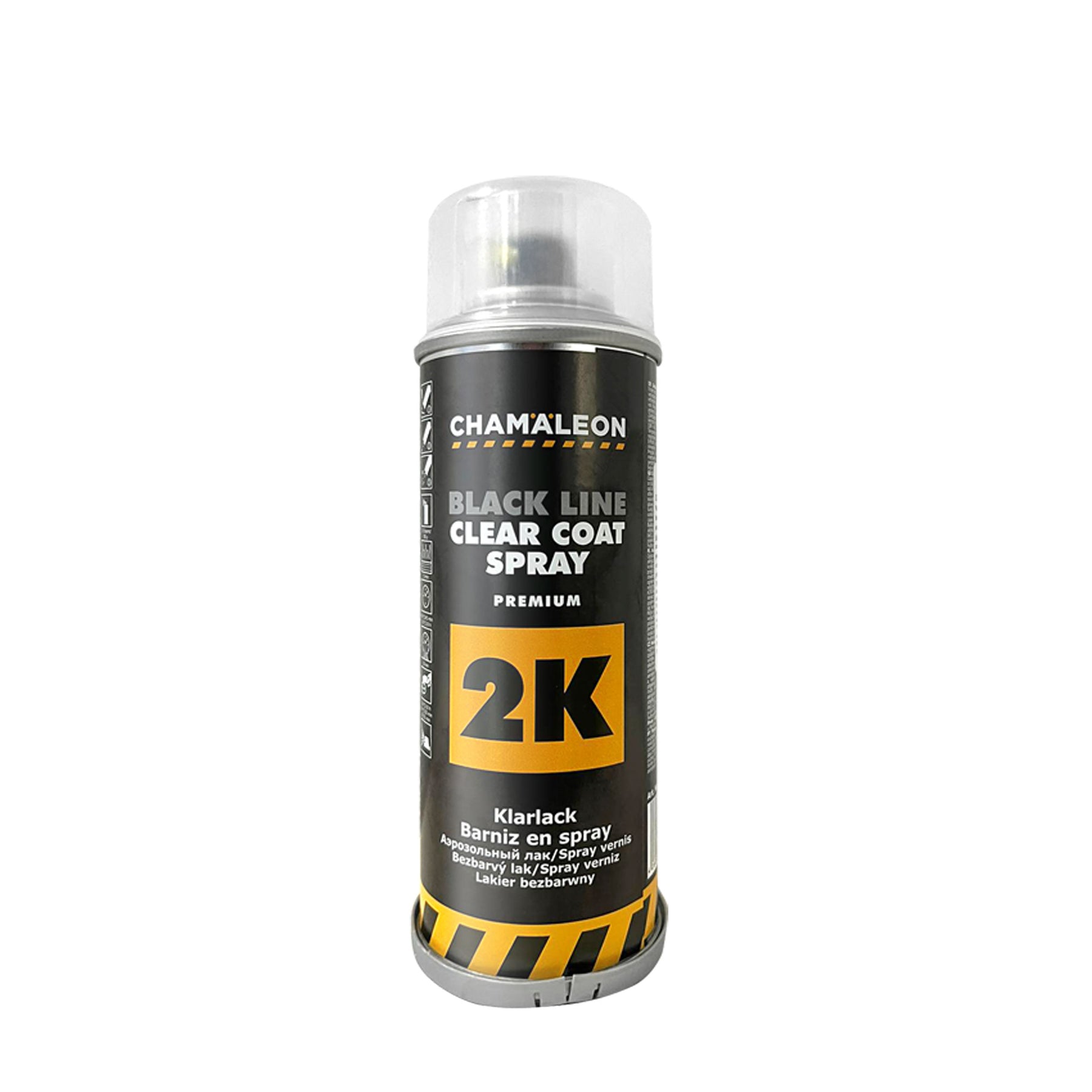 Chamaleon Aerosol 2K Clear Coat Premium, vernice trasparente spray per finiture professionali e resistenti su varie superfici.