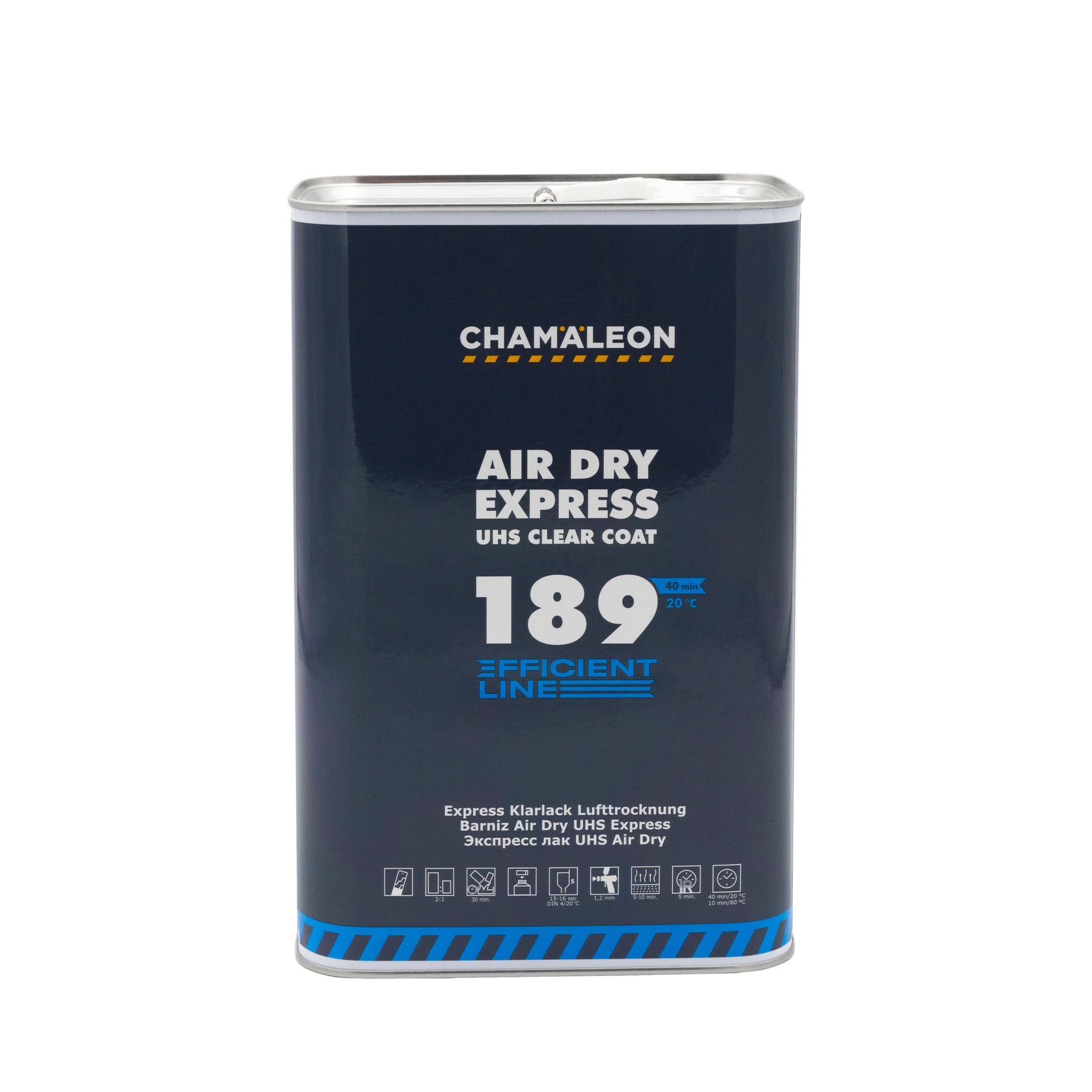 Latta di Chamaleon UHS 2K Air Dry Express Clear Coat per una finitura rapida e brillante.