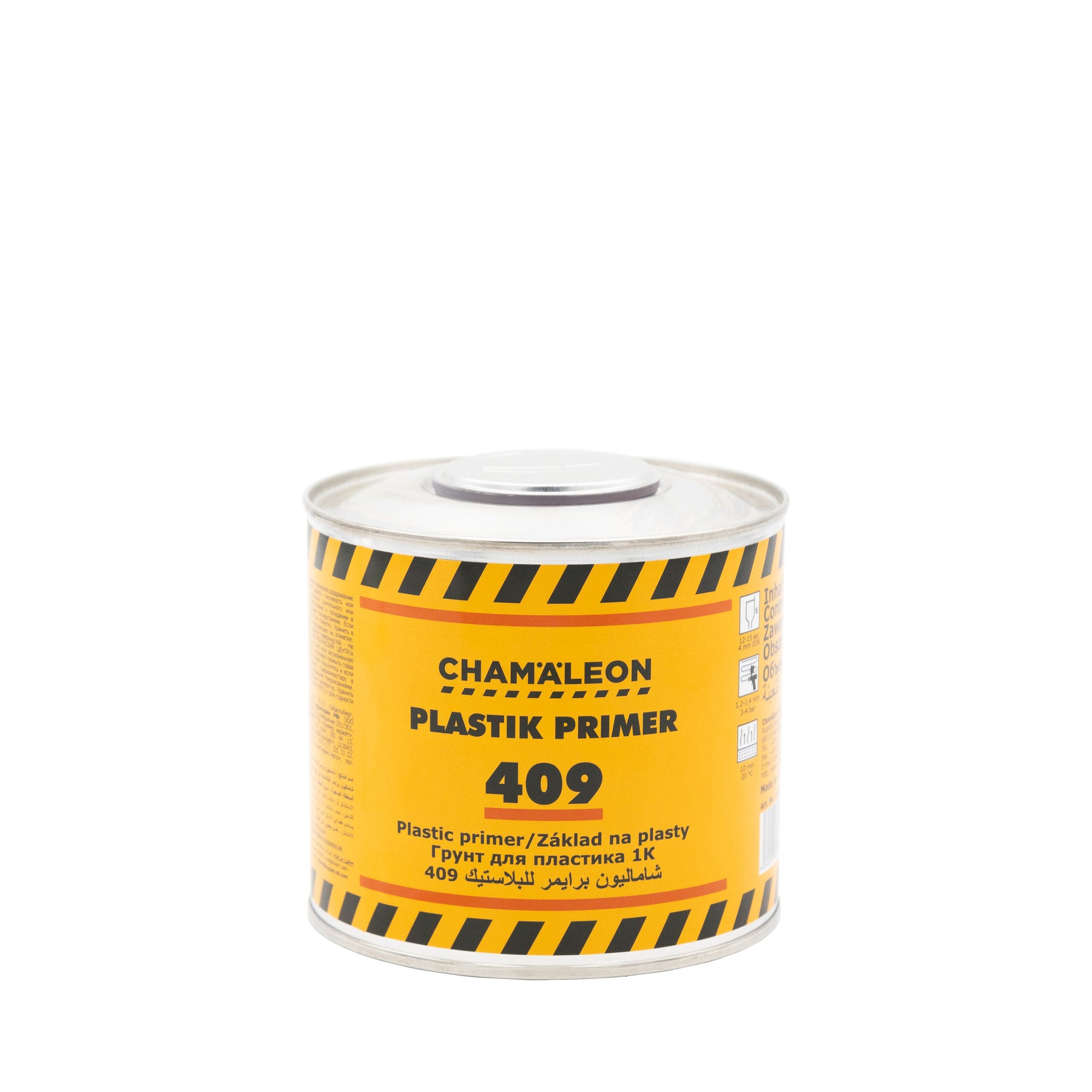 Barattolo di Chamaleon 1K Plastic Primer 409, primer specifico per superfici in plastica.