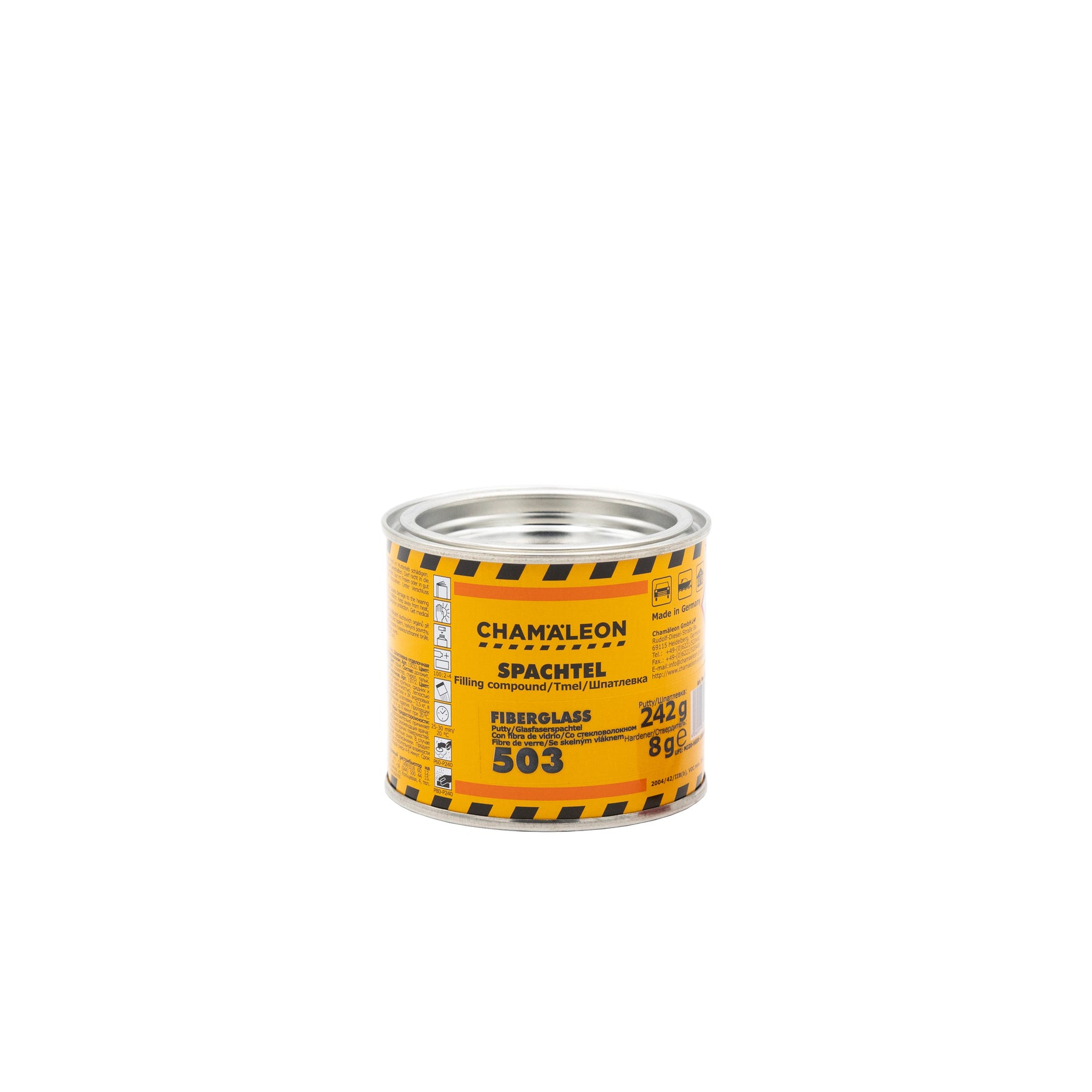 Chamaleon Fiber Glass Putty, stucco in vetroresina per riparazioni durevoli su superfici metalliche e plastiche.
