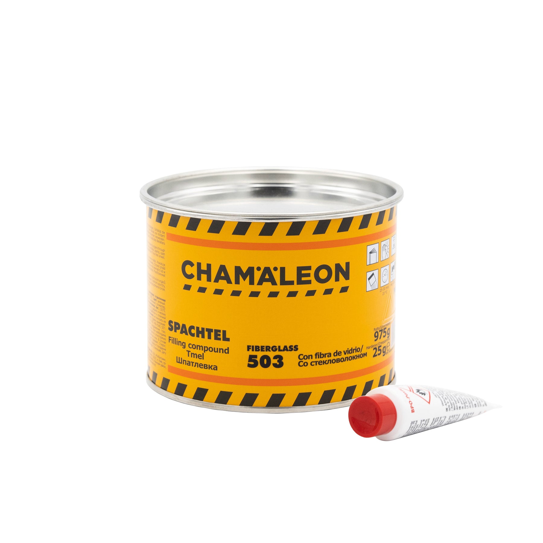 Chamaleon Fiber Glass Putty, stucco in vetroresina per riparazioni durevoli su superfici metalliche e plastiche.