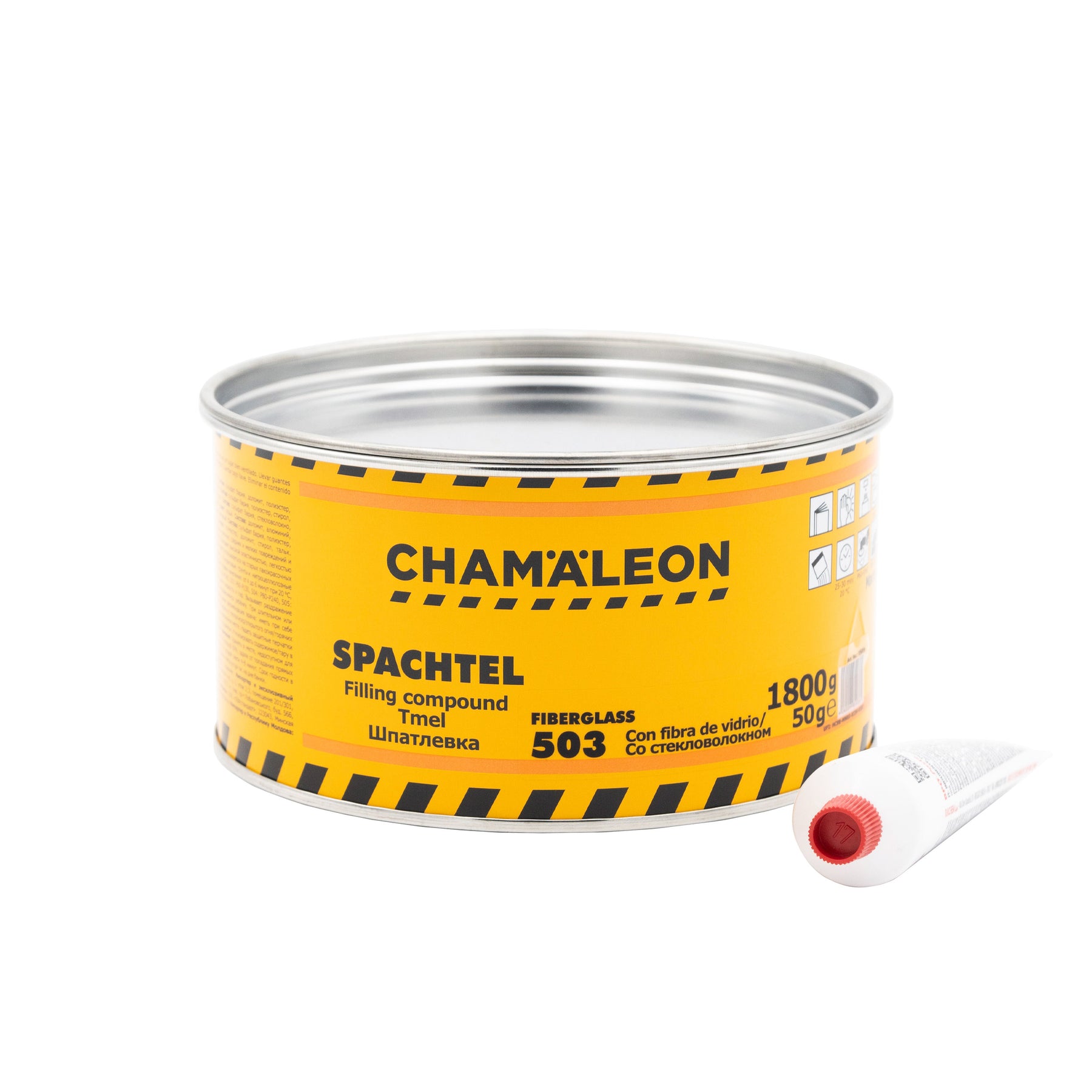 Chamaleon Fiber Glass Putty, stucco in vetroresina per riparazioni durevoli su superfici metalliche e plastiche.