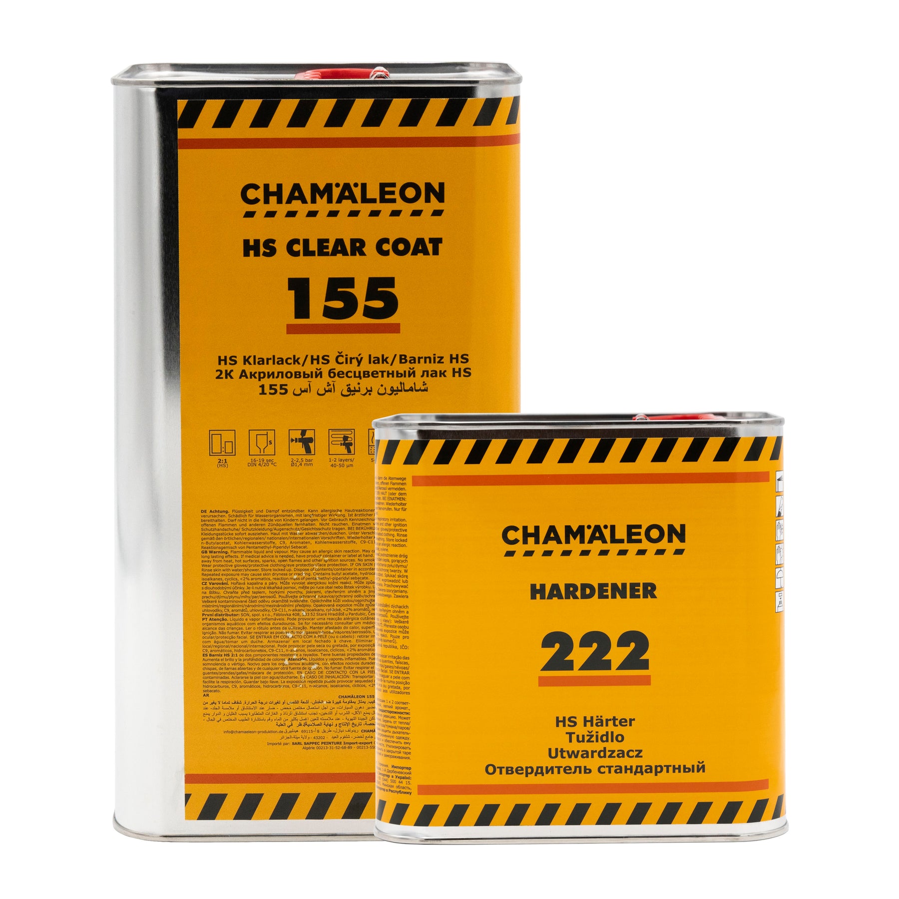 Chamaleon HS 2K Clear Coat Scratch Proof 155 con catalizzatore, vernice trasparente resistente ai graffi per superfici verniciate.
