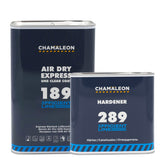 Latta di Chamaleon UHS 2K Air Dry Express Clear Coat 189 con Catalizzatore per una finitura rapida e brillante.