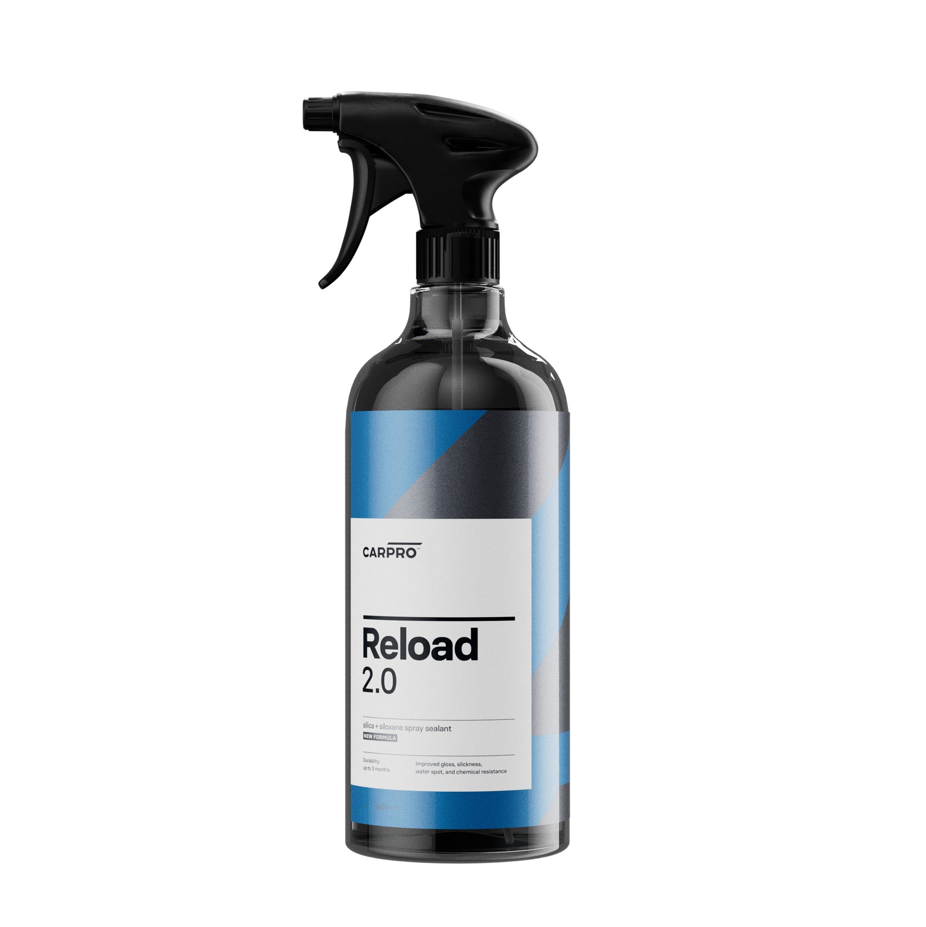 Bottiglia di CARPRO Reload 2.0 sigillante spray con etichetta bianca e blu, su sfondo bianco.