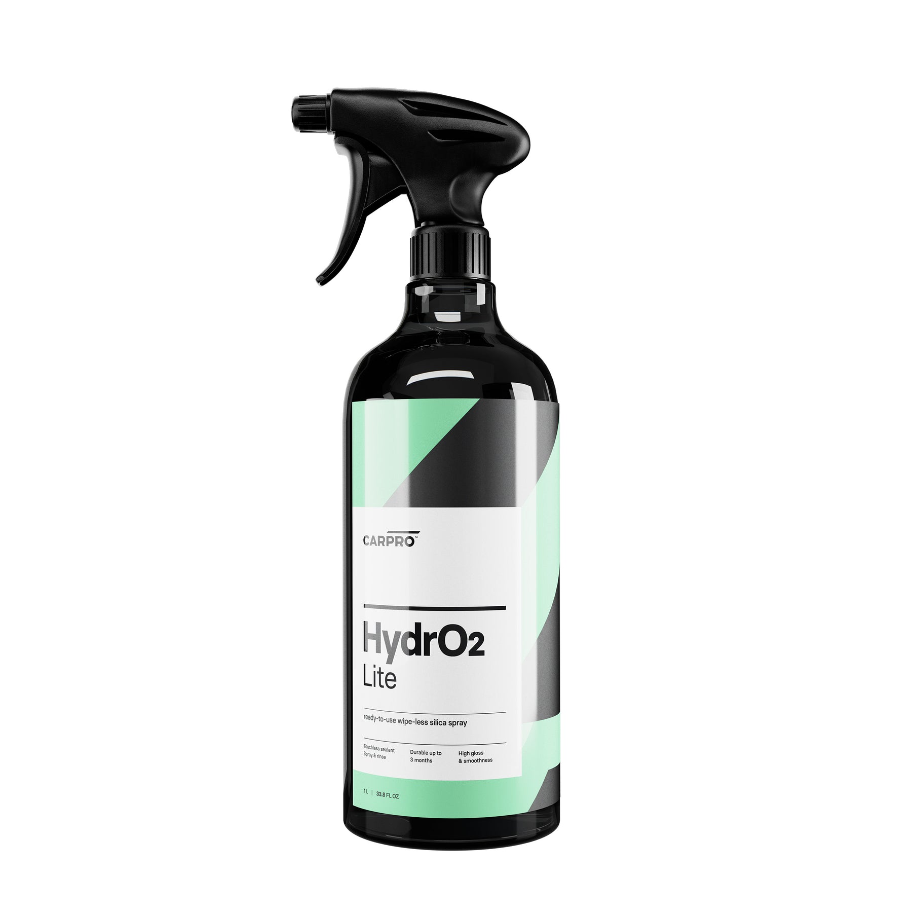 flacone spray di CARPRO HydrO2 Lite, un sigillante idrofobico per la protezione della carrozzeria dell'auto. Il flacone è nero con un'etichetta bianca e verde, e il nome del prodotto "HydrO2 Lite" è chiaramente visibile. Questo prodotto offre una protezione avanzata con una semplice applicazione spray, mantenendo la brillantezza e la protezione della superficie dell'auto.