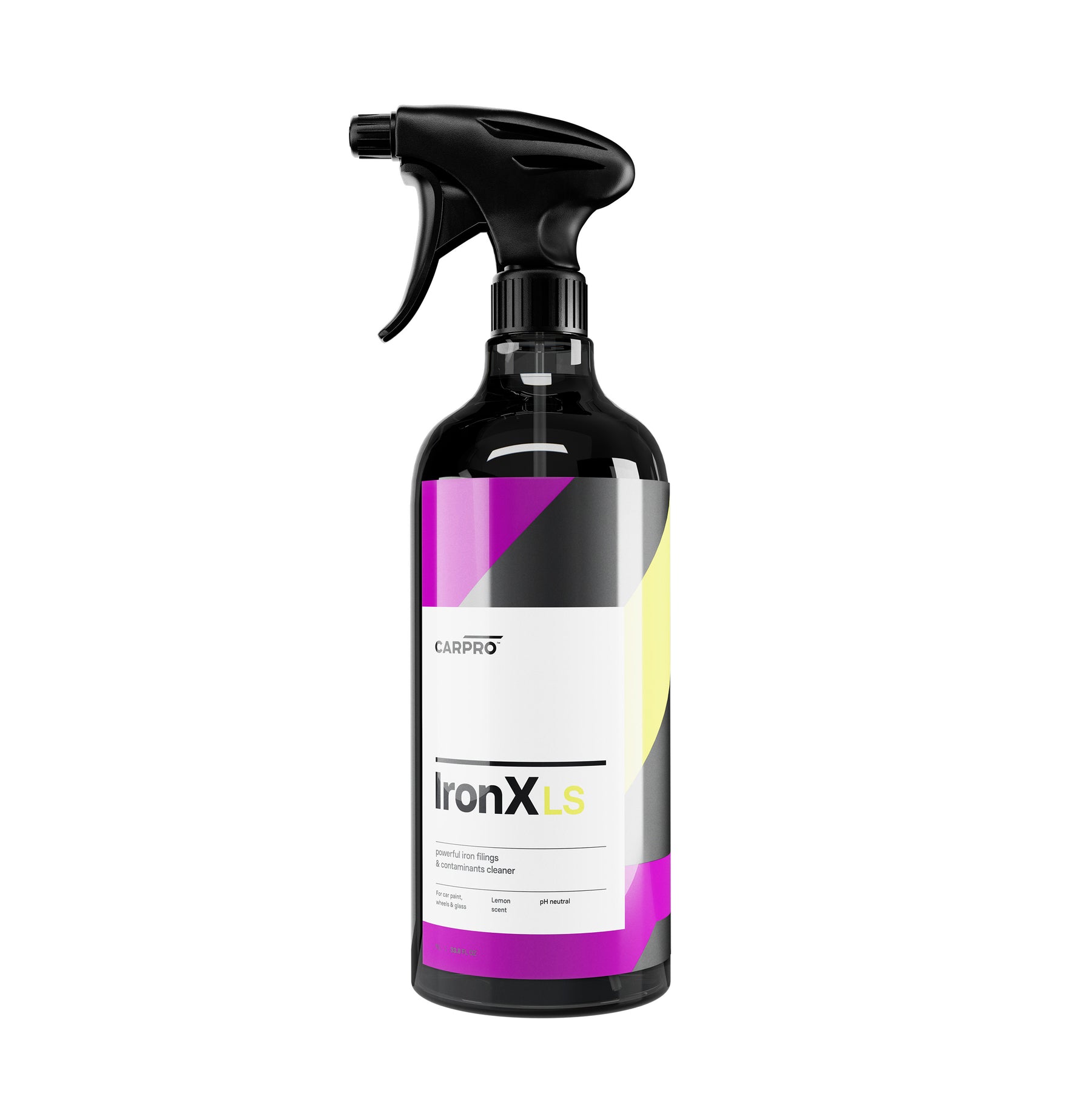 Flacone di CARPRO IronX Lemon da 1000ml con spruzzatore nero e etichetta bianca e viola.