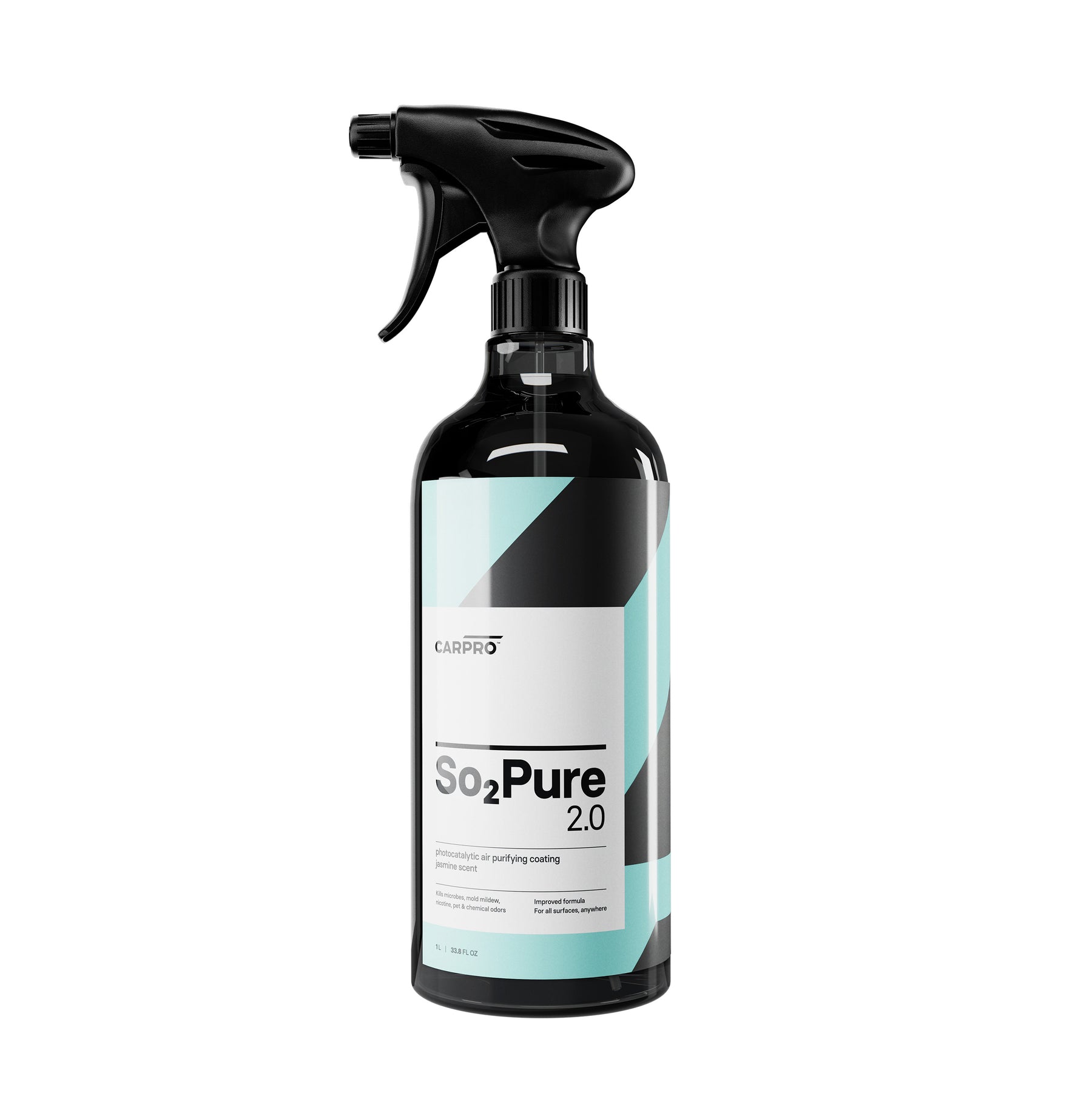 Bottiglia spray di CARPRO So2Pure 2.0 purificatore d'aria con etichetta bianca e verde, su sfondo bianco.