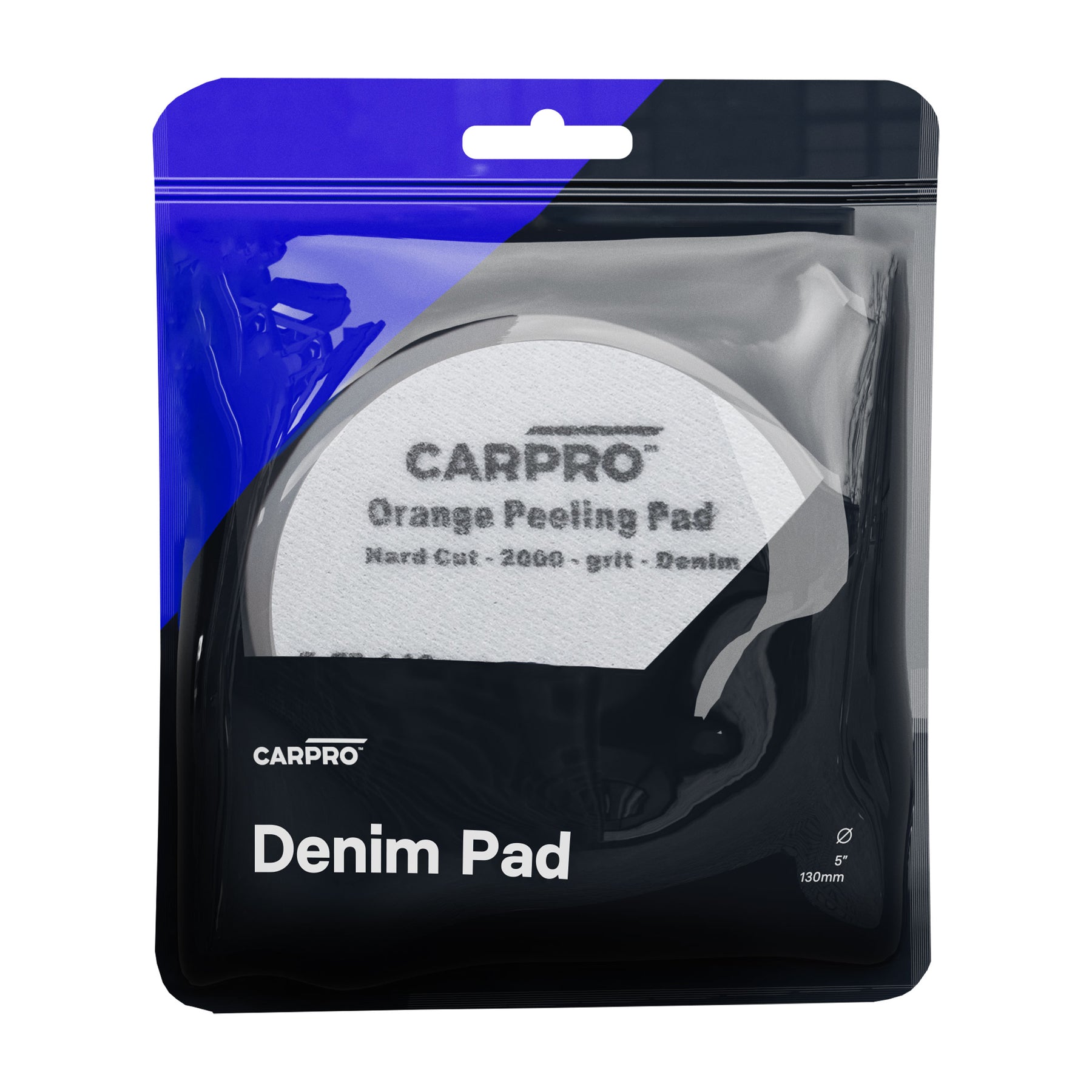 Confezione CARPRO Denim Pad Grana 2000 contenente un tampone grigio, ideale per rimuovere difetti della vernice e ottenere una finitura perfetta, su sfondo bianco.