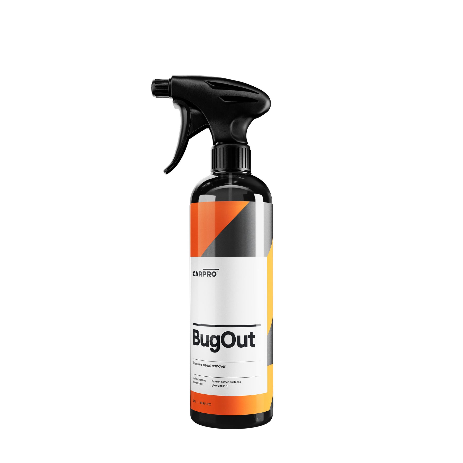 Flacone di detergente CARPRO Bug Out con erogatore spray, progettato per rimuovere rapidamente e in modo efficace i residui di insetti dalla carrozzeria del veicolo