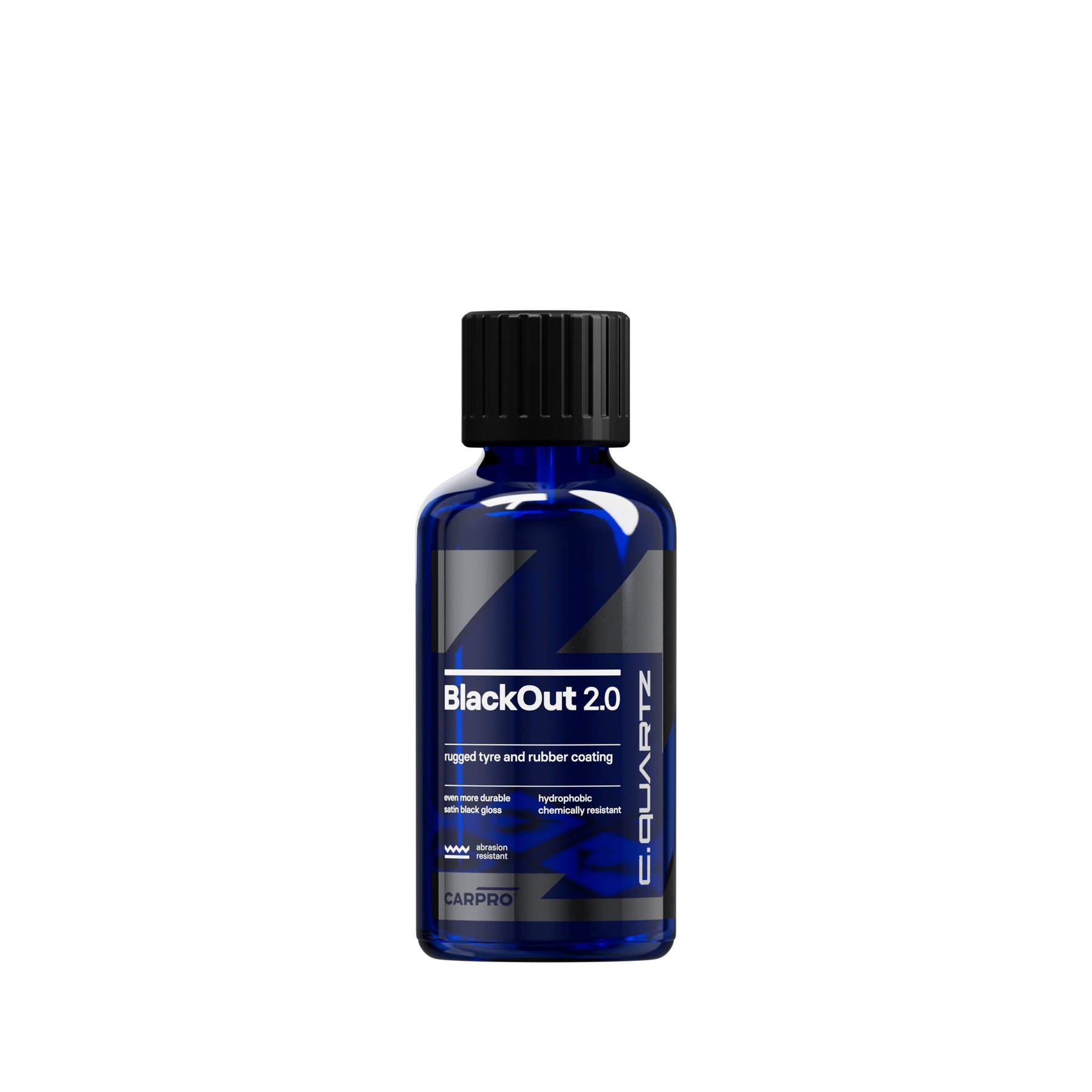 Boccetta CARPRO BlackOut 2.0 coating per pneumatici e gomma, effetto satinato a lunga durata e resistenza chimica elevata.