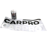 Kit adesivi murali CARPRO con logo in bianco e nero, perfetti per ambienti professionali di detailing e officine specializzate.