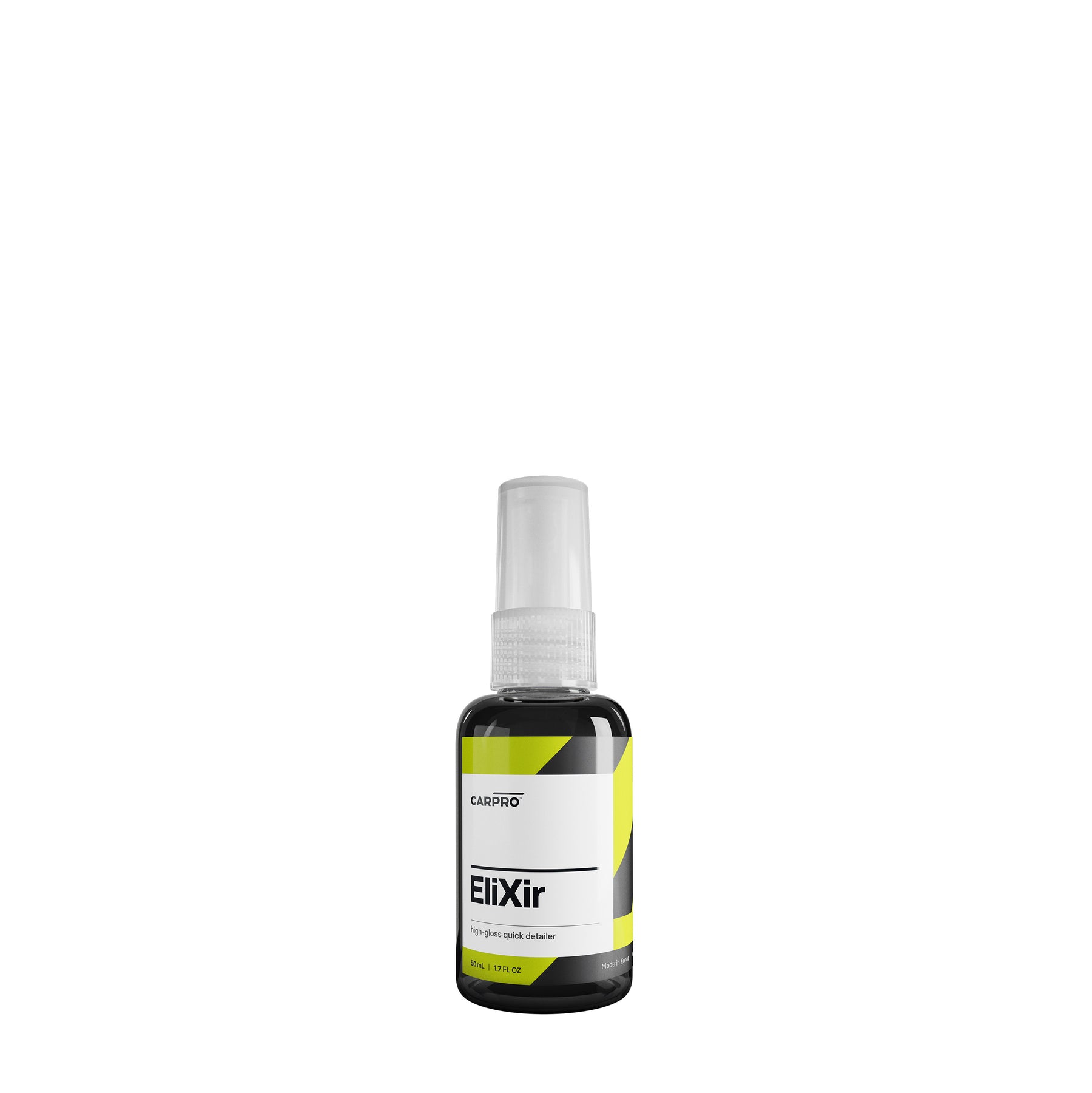 Flacone di CARPRO EliXir su sfondo bianco, quick detailer a base di silice per una finitura brillante e protezione superiore del veicolo.
