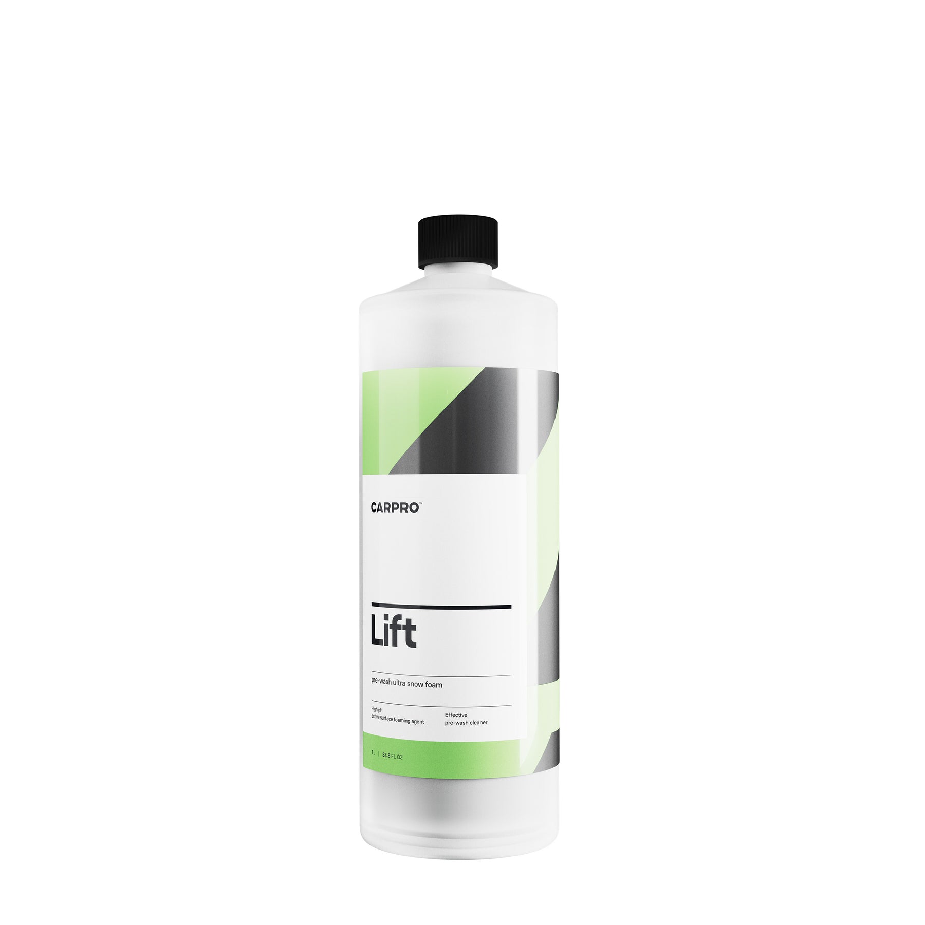 Flacone di CARPRO Lift, uno shampoo schiumogeno ultra per prelavaggio, con etichetta bianca, verde e grigia, progettato per rimuovere sporco e contaminanti prima del lavaggio principale dell'auto.