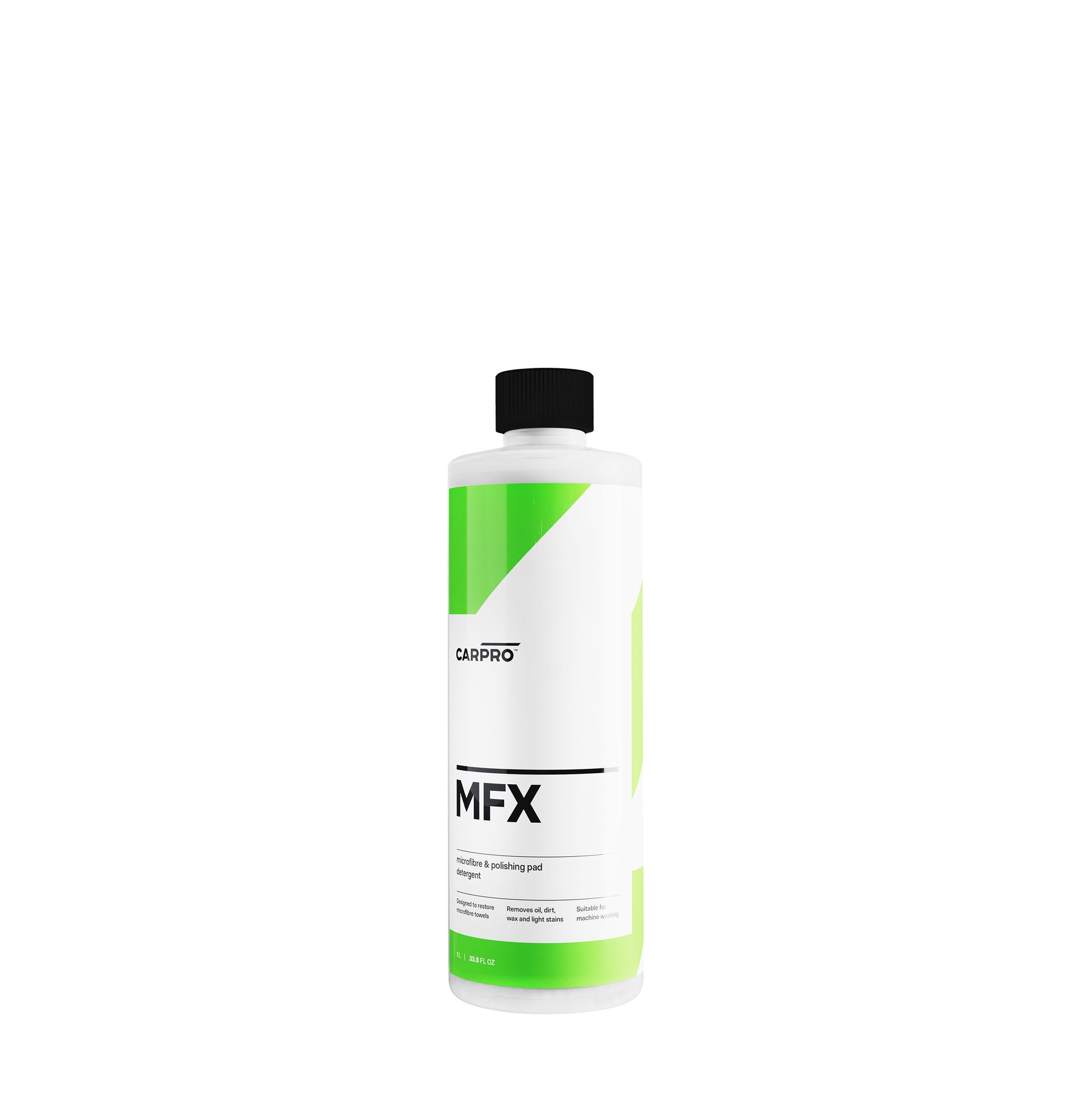 Bottiglia da 500ml di CARPRO MFX Microfiber Wash, detergente specifico per pulire e mantenere i panni in microfibra, assicurando prestazioni ottimali.