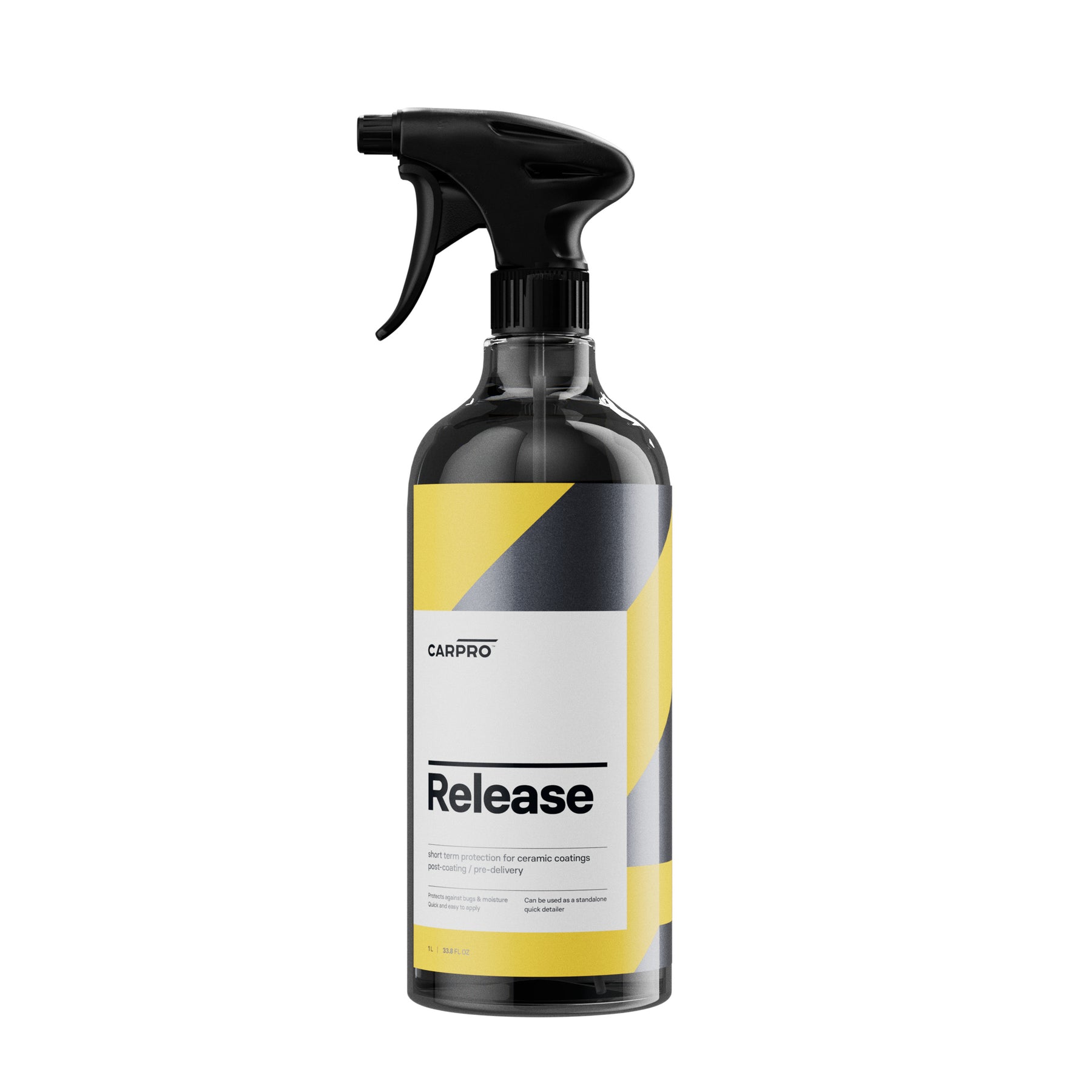 Bottiglia di CARPRO Release sigillante spray con etichetta bianca e gialla, su sfondo bianco.