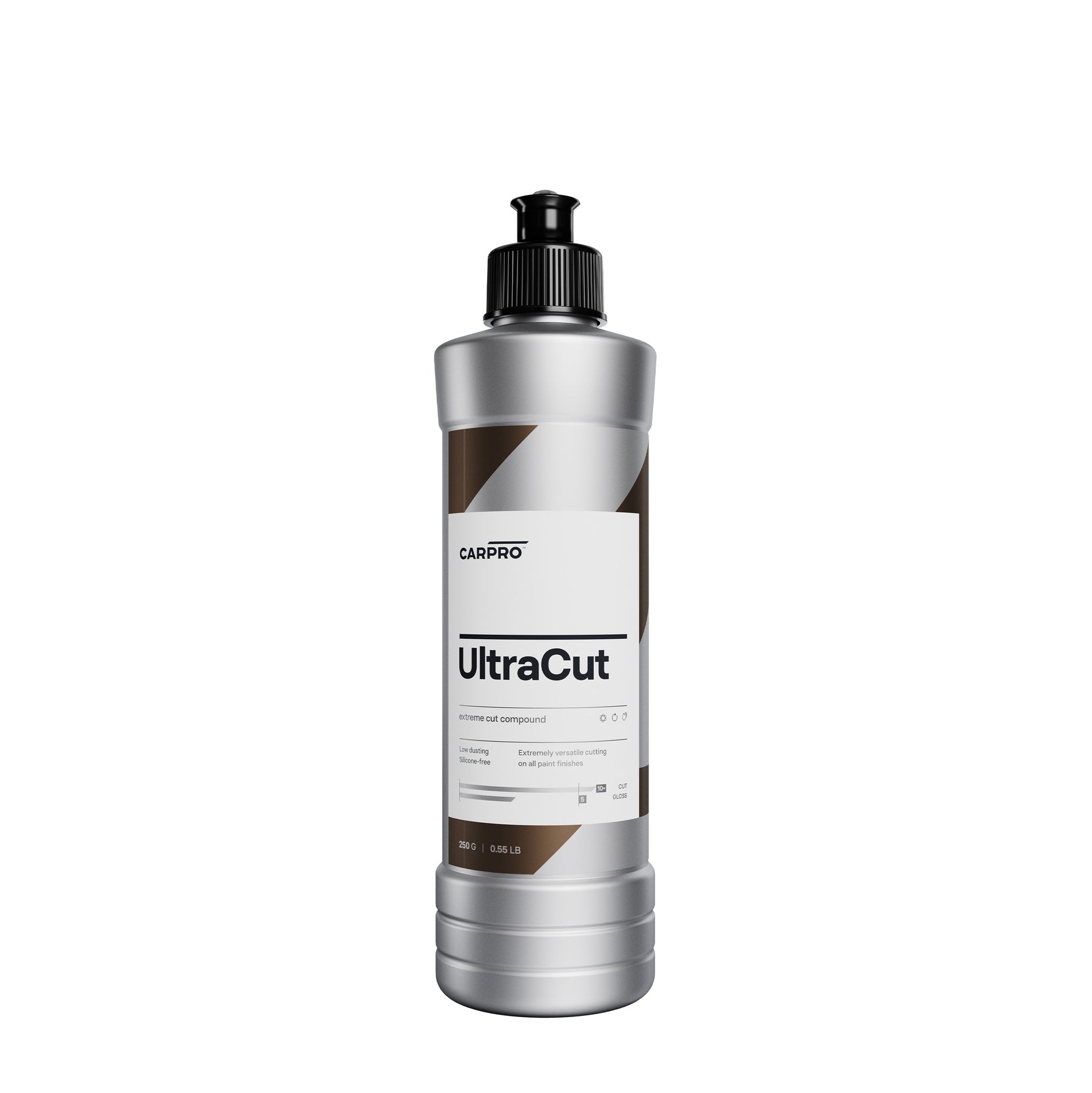 Flacone di CarPro Ultracut, polish ultra abrasivo per la rimozione di difetti gravi e finitura impeccabile delle superfici auto.