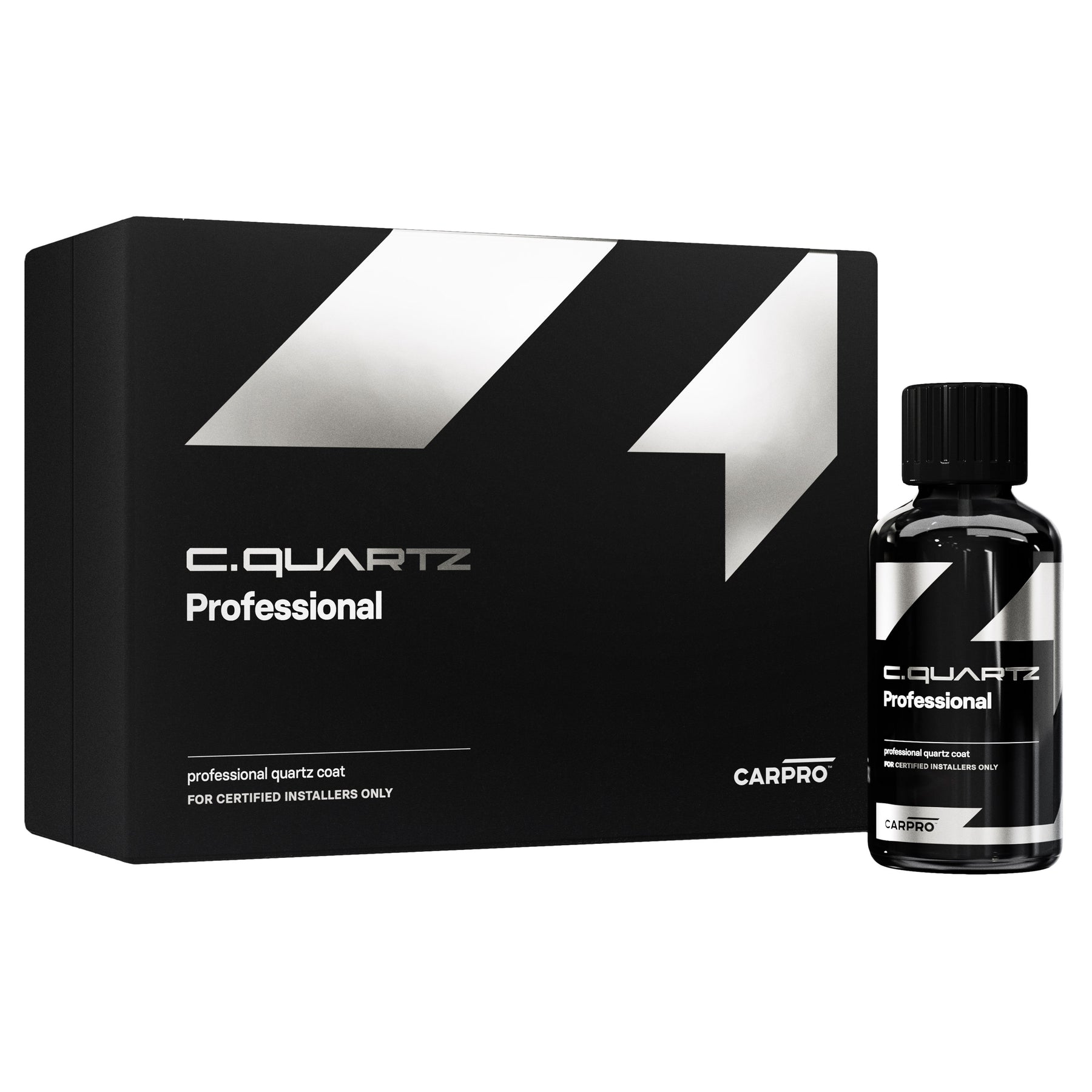 Flacone di CARPRO C.QUARTZ Professional, un rivestimento al quarzo per auto destinato a installatori certificati, che offre protezione e brillantezza avanzate.