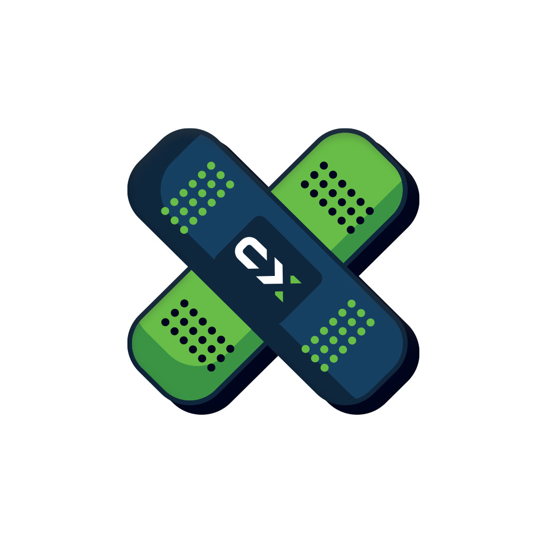 Adesivo Carismatix a forma di cerotto incrociato con logo CX, simbolo ironico di cura e attenzione nel mondo del car detailing
