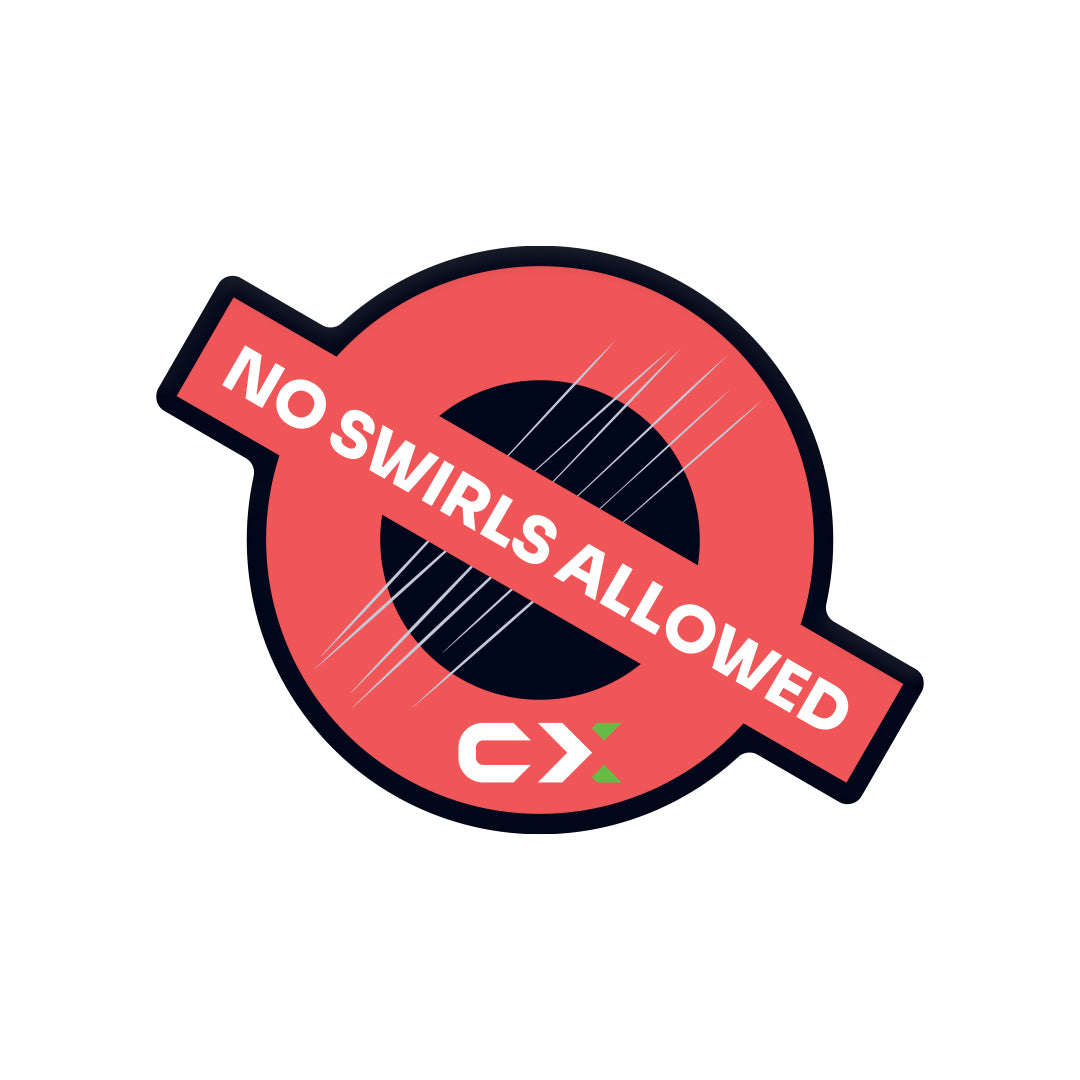 Adesivo “No Swirls Allowed” Carismatix con design ispirato alla segnaletica