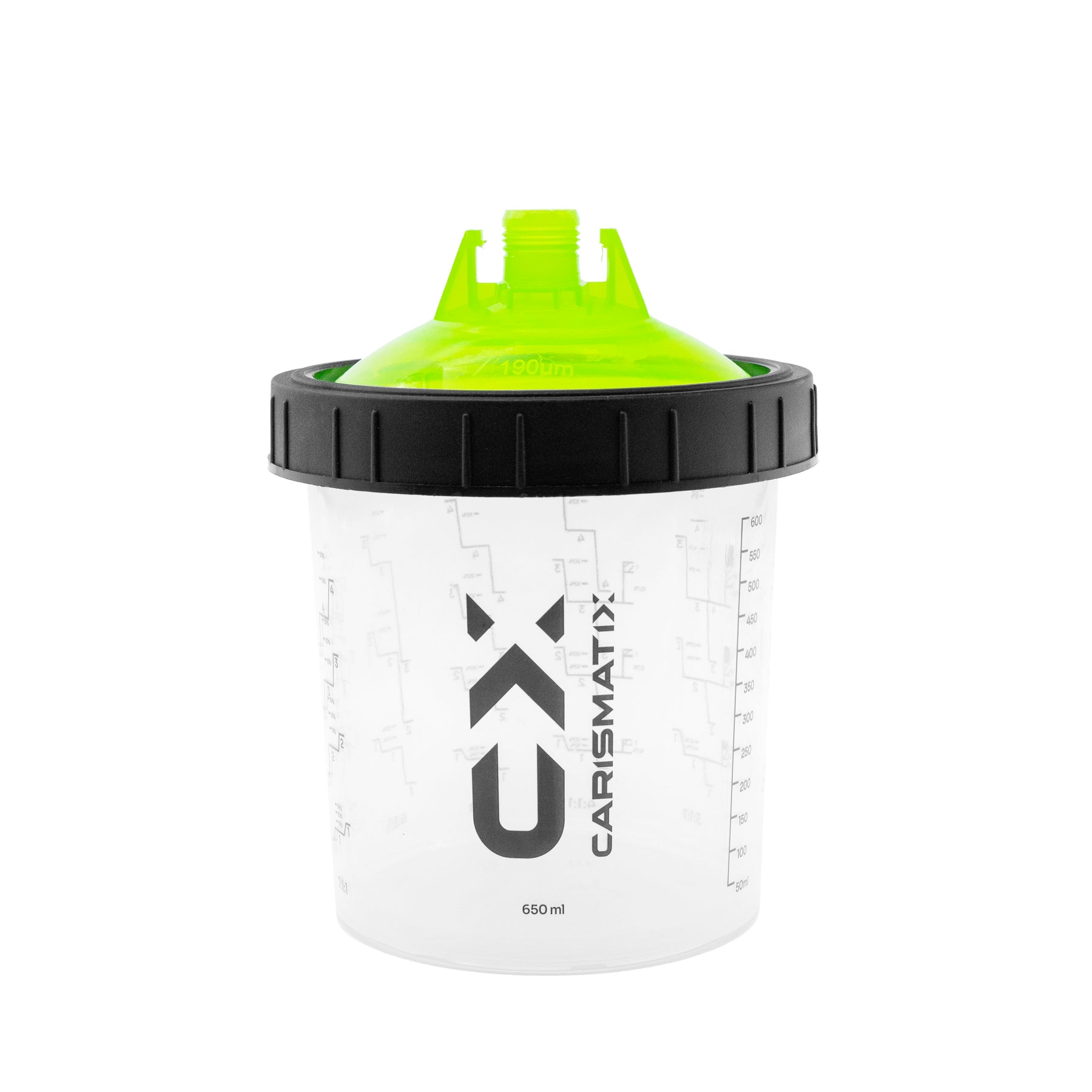 Tazza CARISMATIX Paint Spray Cup da 650ml con tappo verde e filettatura nera per verniciatura professionale