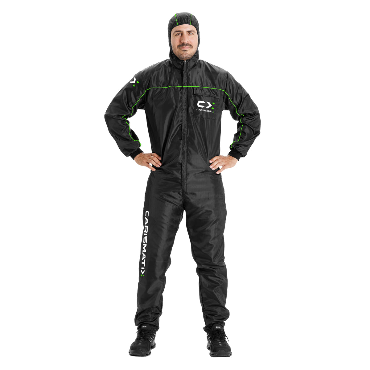 Tuta CARISMATIX Spray Overall Carbon antistatica nera con cappuccio integrato per verniciatura professionale