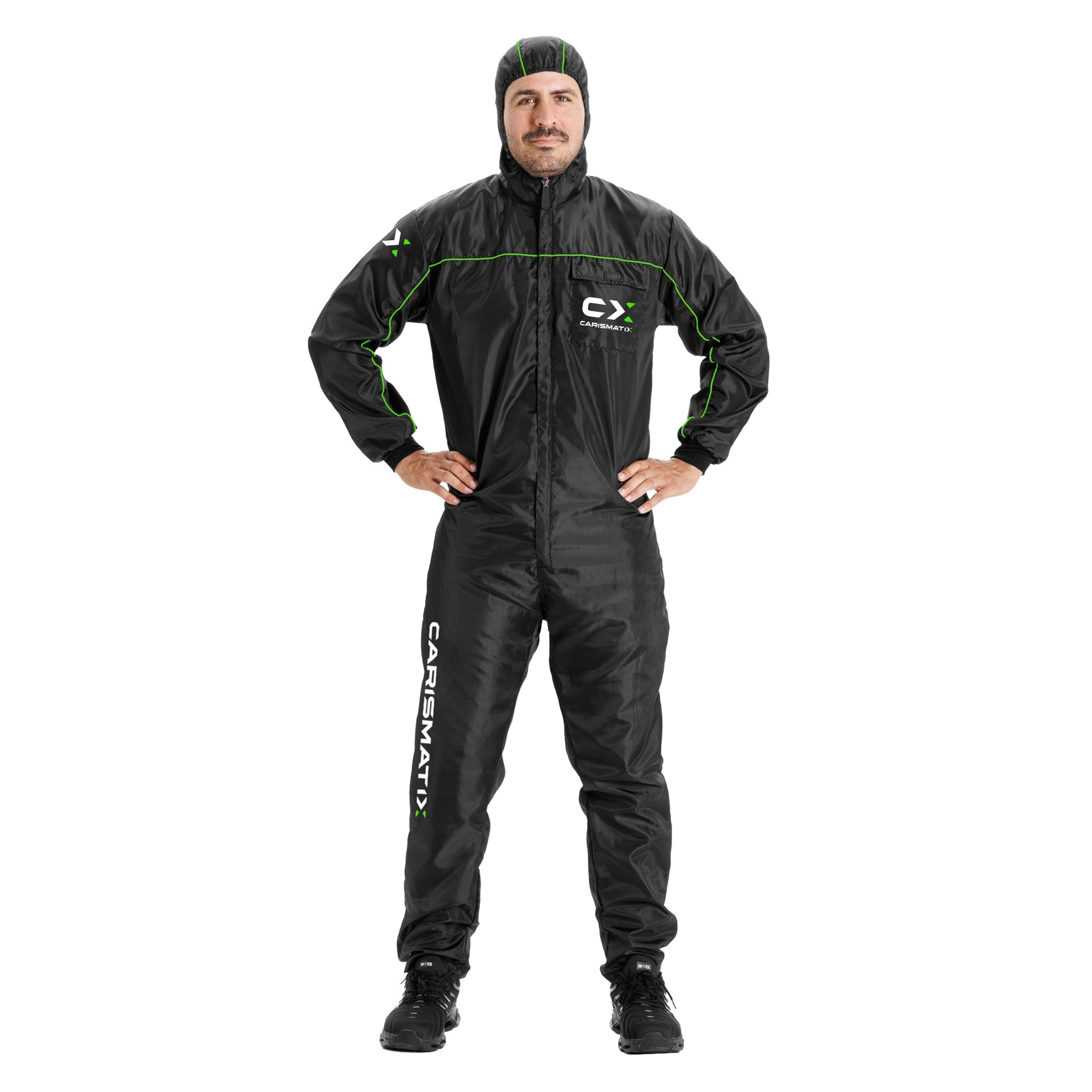 Tuta CARISMATIX Spray Overall Carbon antistatica nera con cappuccio integrato per verniciatura professionale