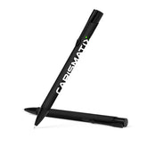 Penna a sfera nera Carismatix con logo bianco, design moderno e professionale, ideale per appunti e firme eleganti.