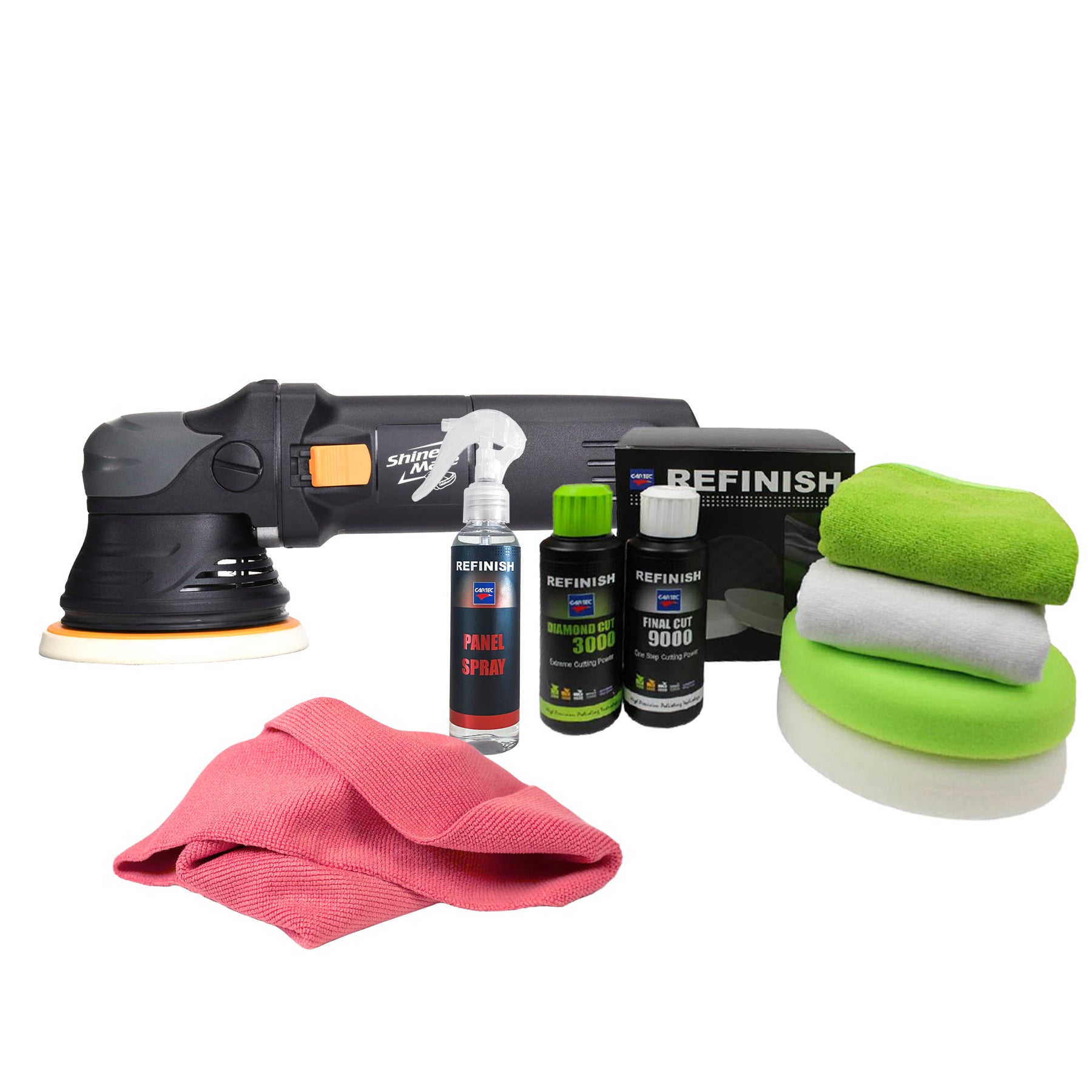 Kit lucidatura Cartec EX605 con lucidatrice rotorbitale, spray Panel, Diamond Cut, Final Cut e tamponi lucidanti per un risultato professionale