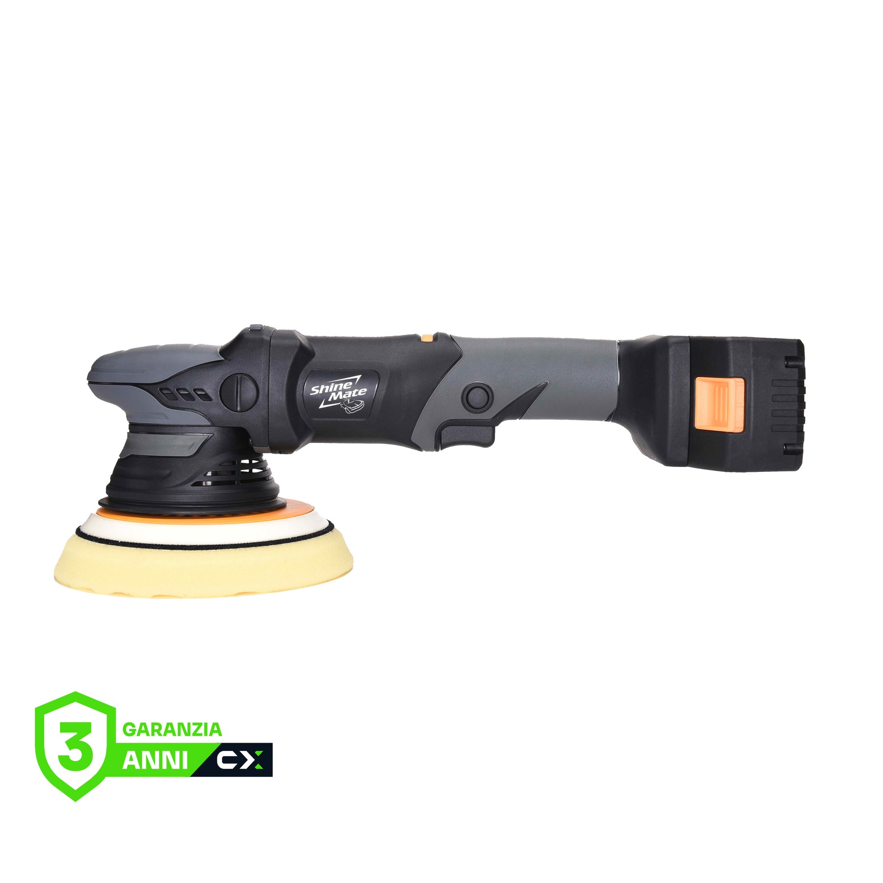 Lucidatrice rotorbitale cordless ShineMate EB351 per detailing auto senza fili.