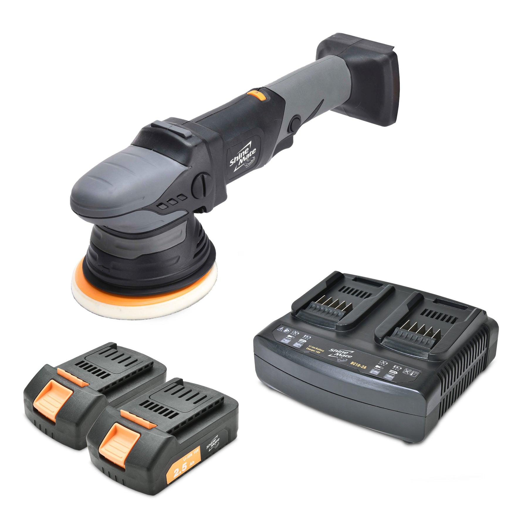 Lucidatrice rotorbitale cordless ShineMate EB351 per detailing auto senza fili.